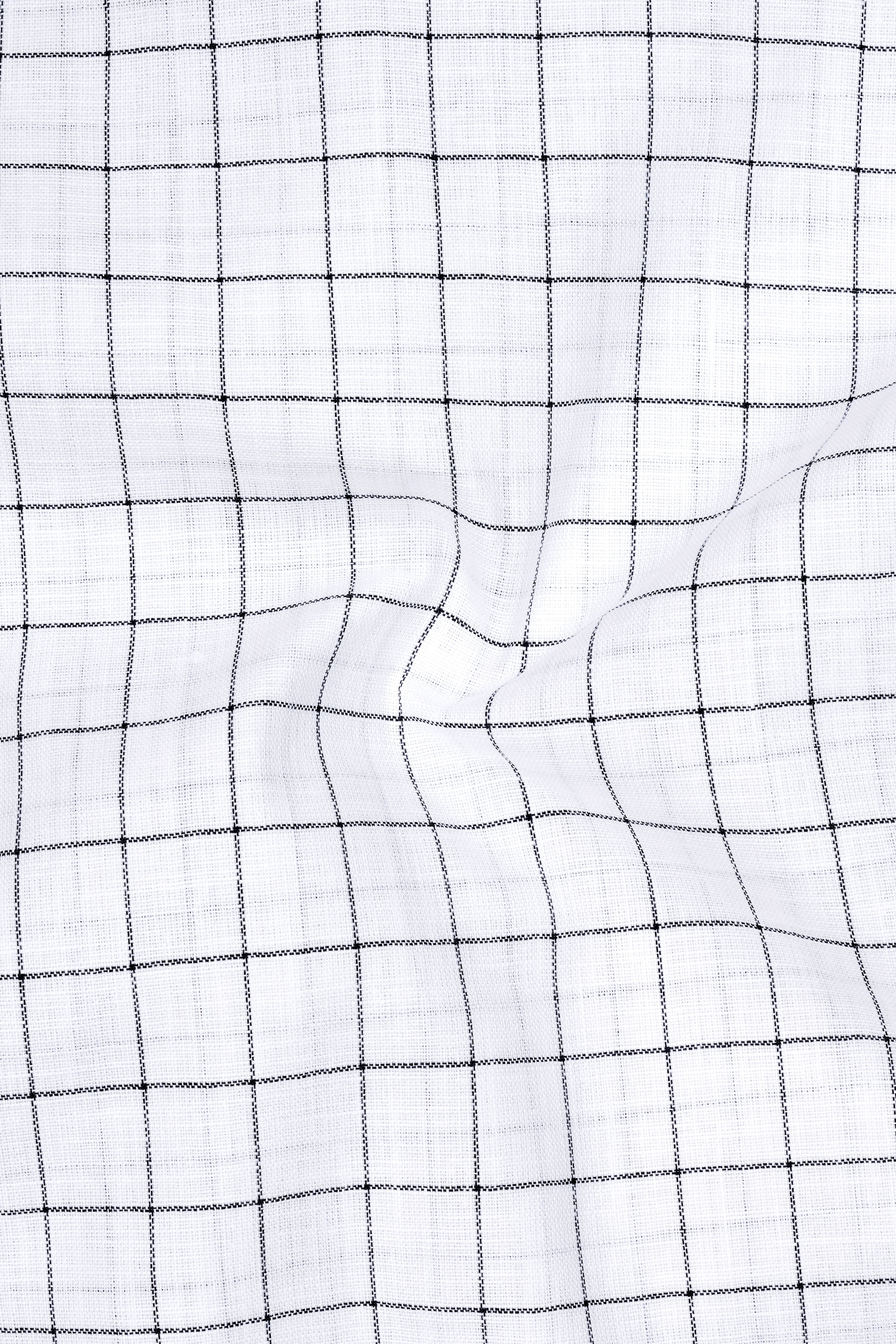 Ardent-Bright White And Jade Black Windowpane Luxurious Linen Mandarin Casual Shirt