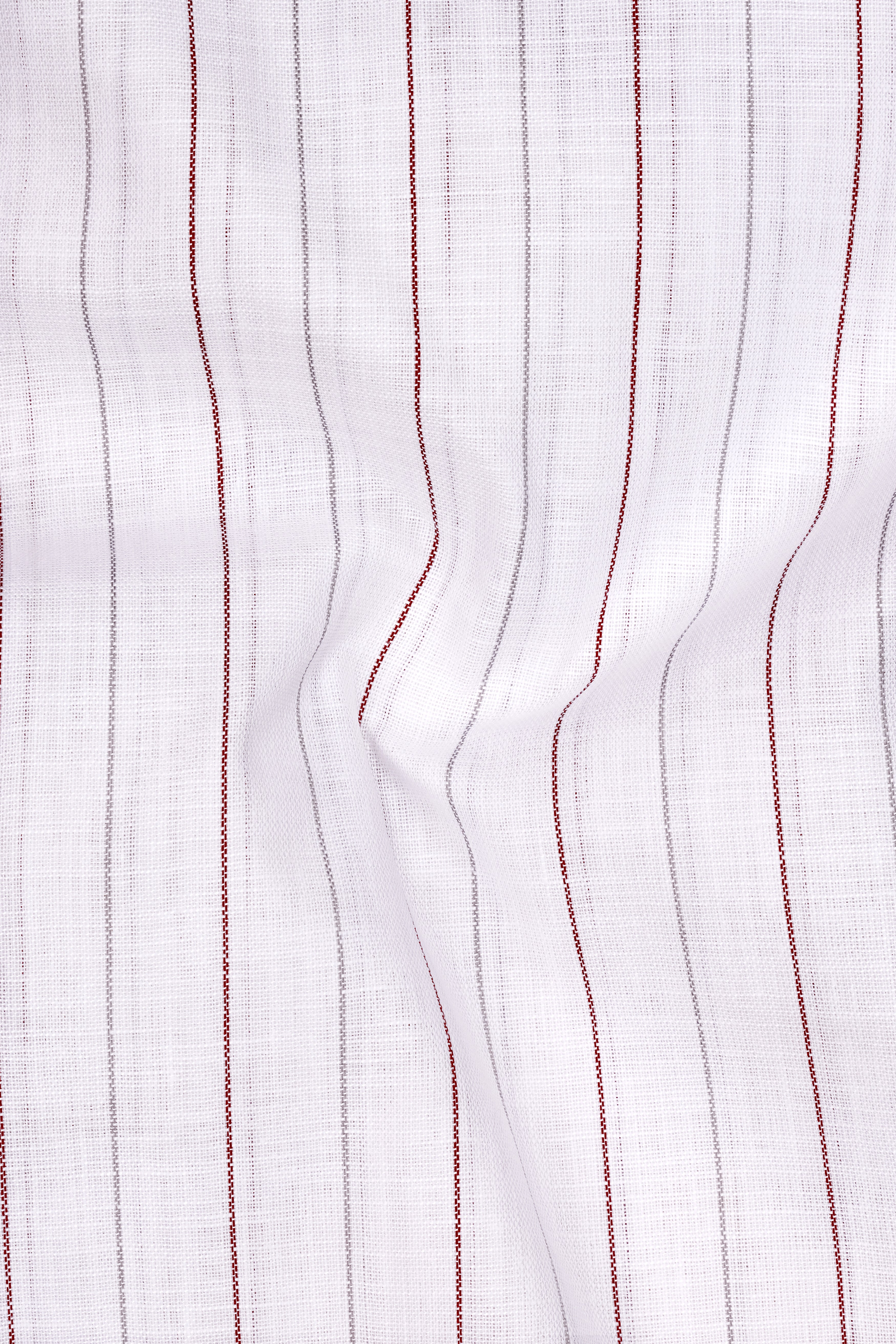 Regent-Bright White And Burnt Red Pin Striped Luxurious Linen Mandarin Casual Shirt