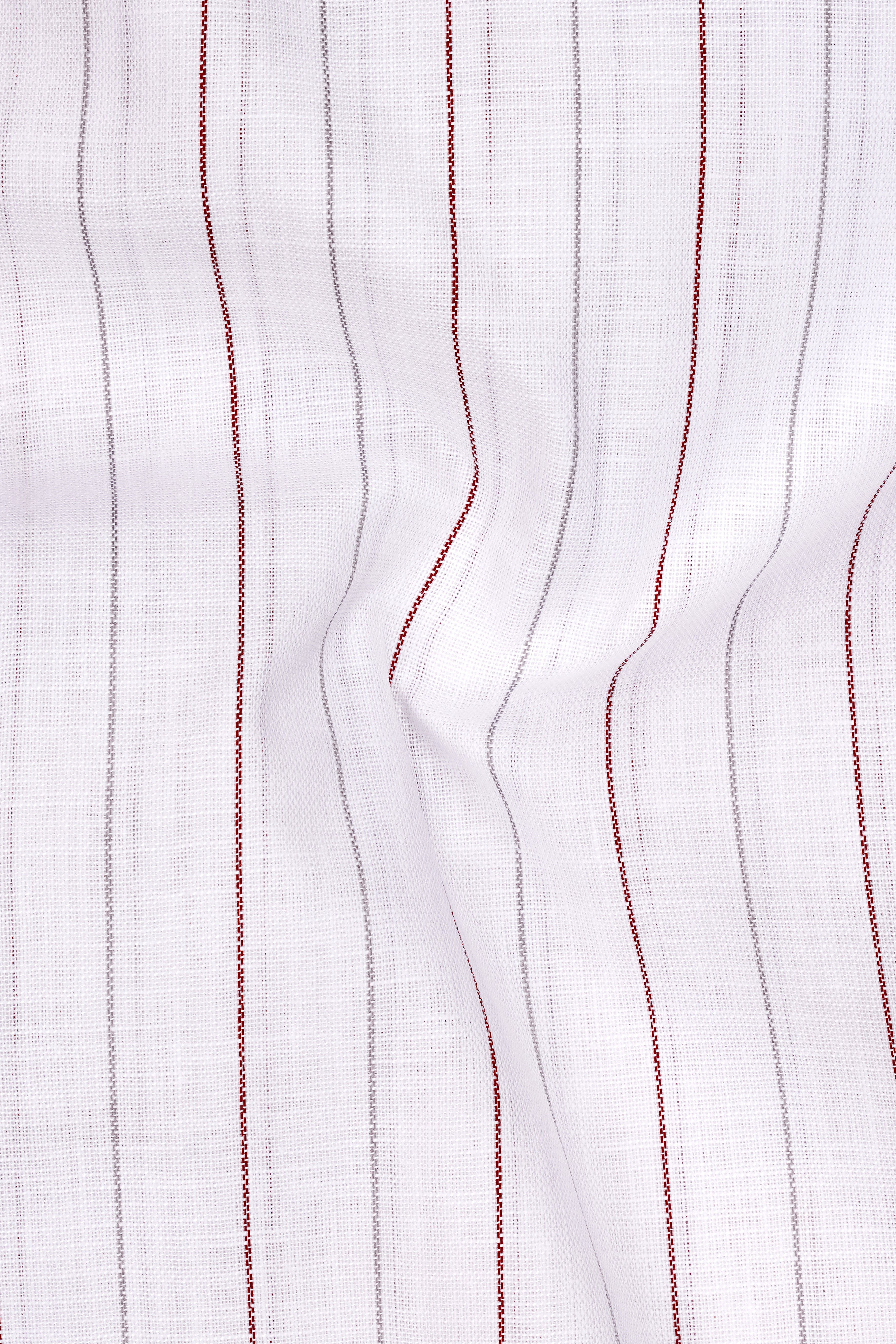 Regent-Bright White And Burnt Red Pin Striped Luxurious Linen Dress Shirt