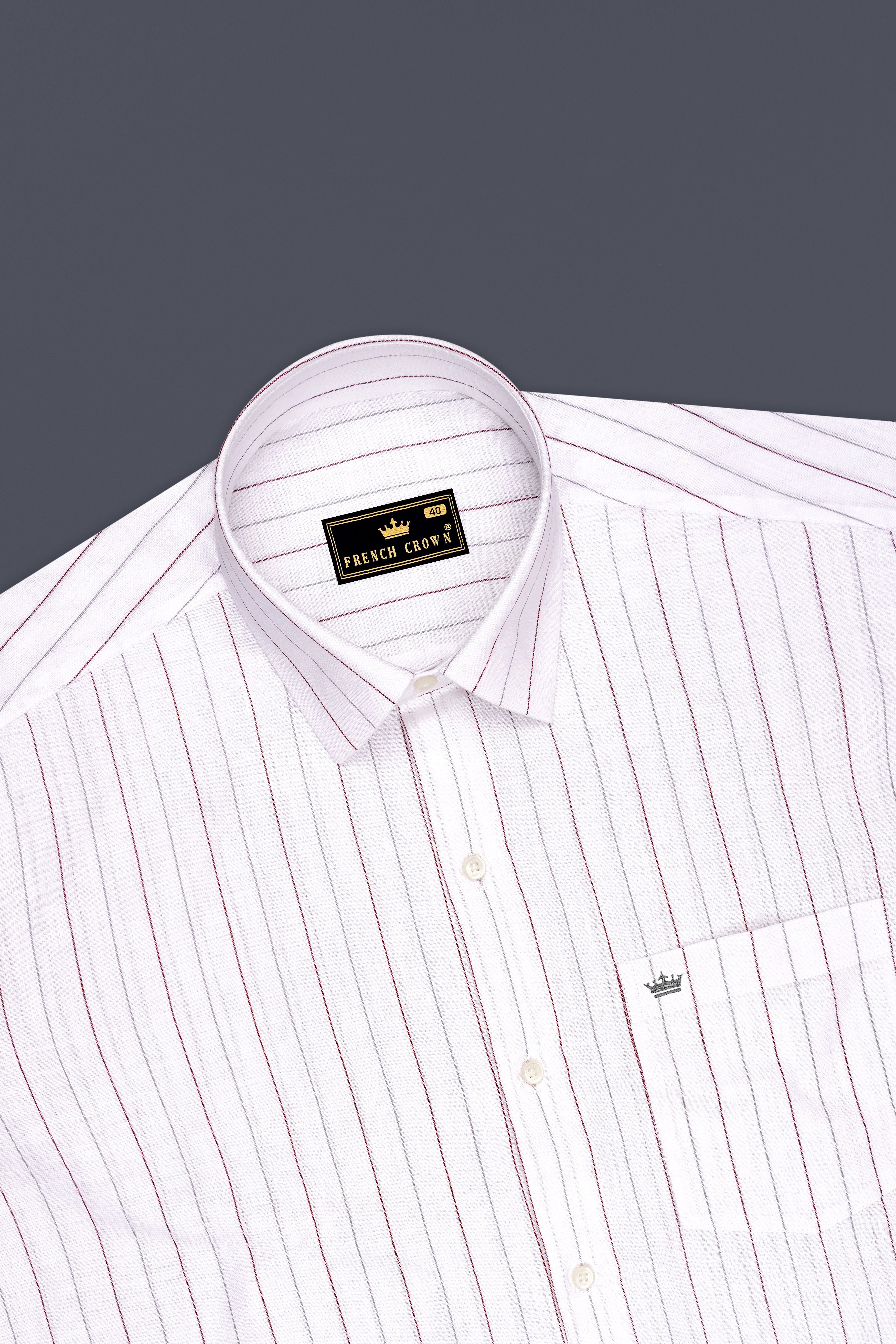 Regent-Bright White And Burnt Red Pin Striped Luxurious Linen Dress Shirt