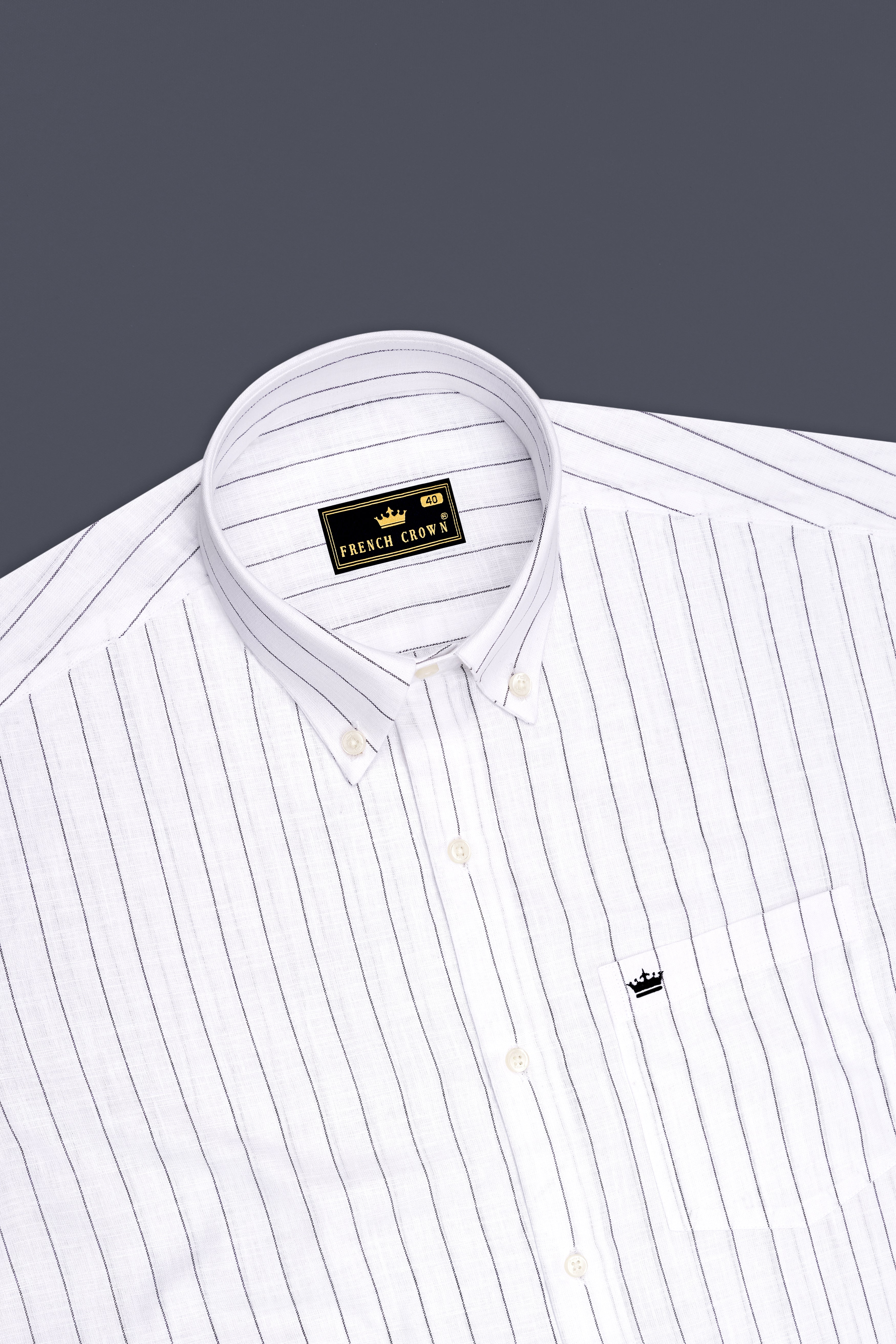 Elysian-Bright White And Jade Black Pin Striped Luxurious Linen Button Down Dress Shirt