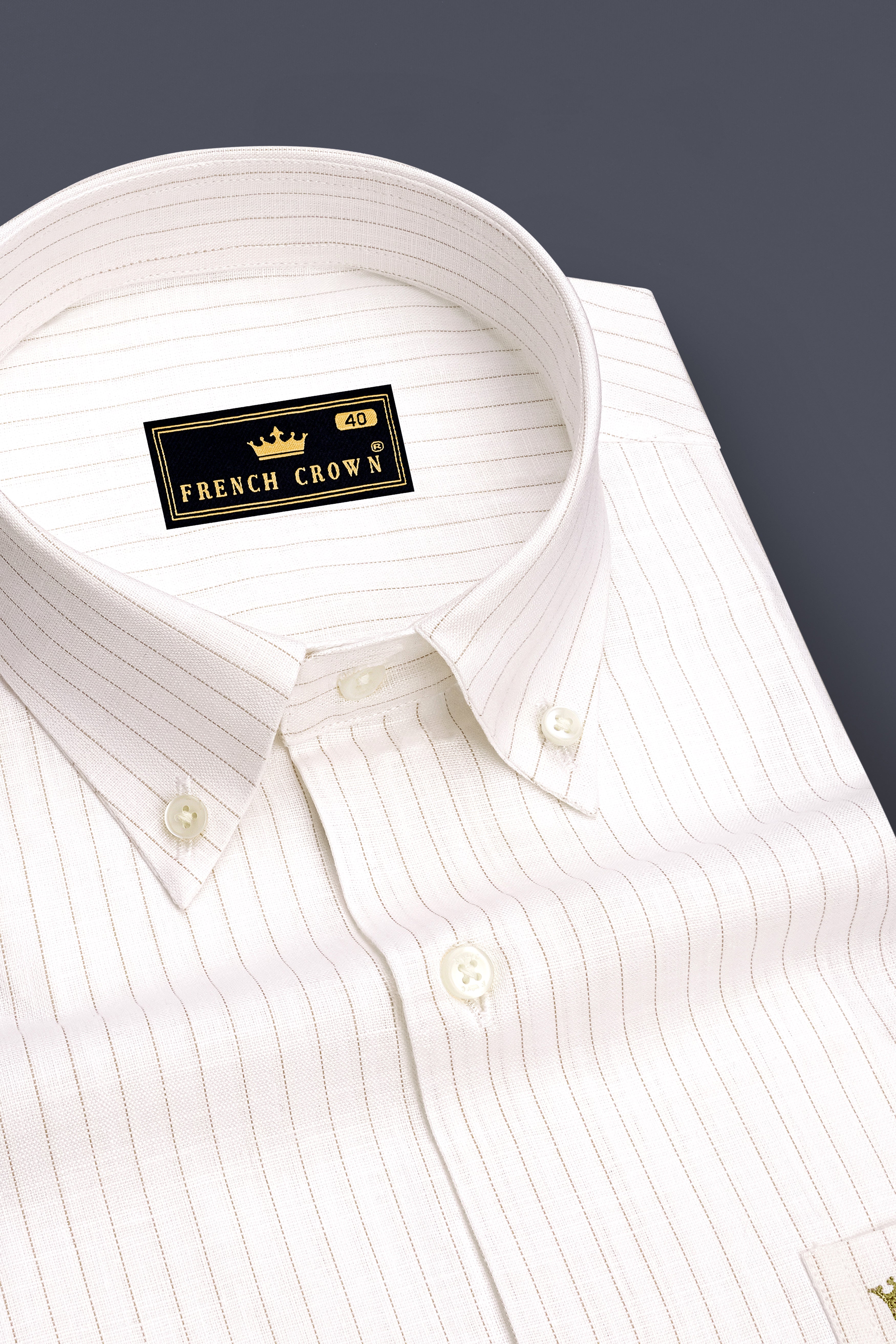 Siena-Bright White And Quicksand Brown Pin Striped Luxurious Linen Button Down Dress Shirt