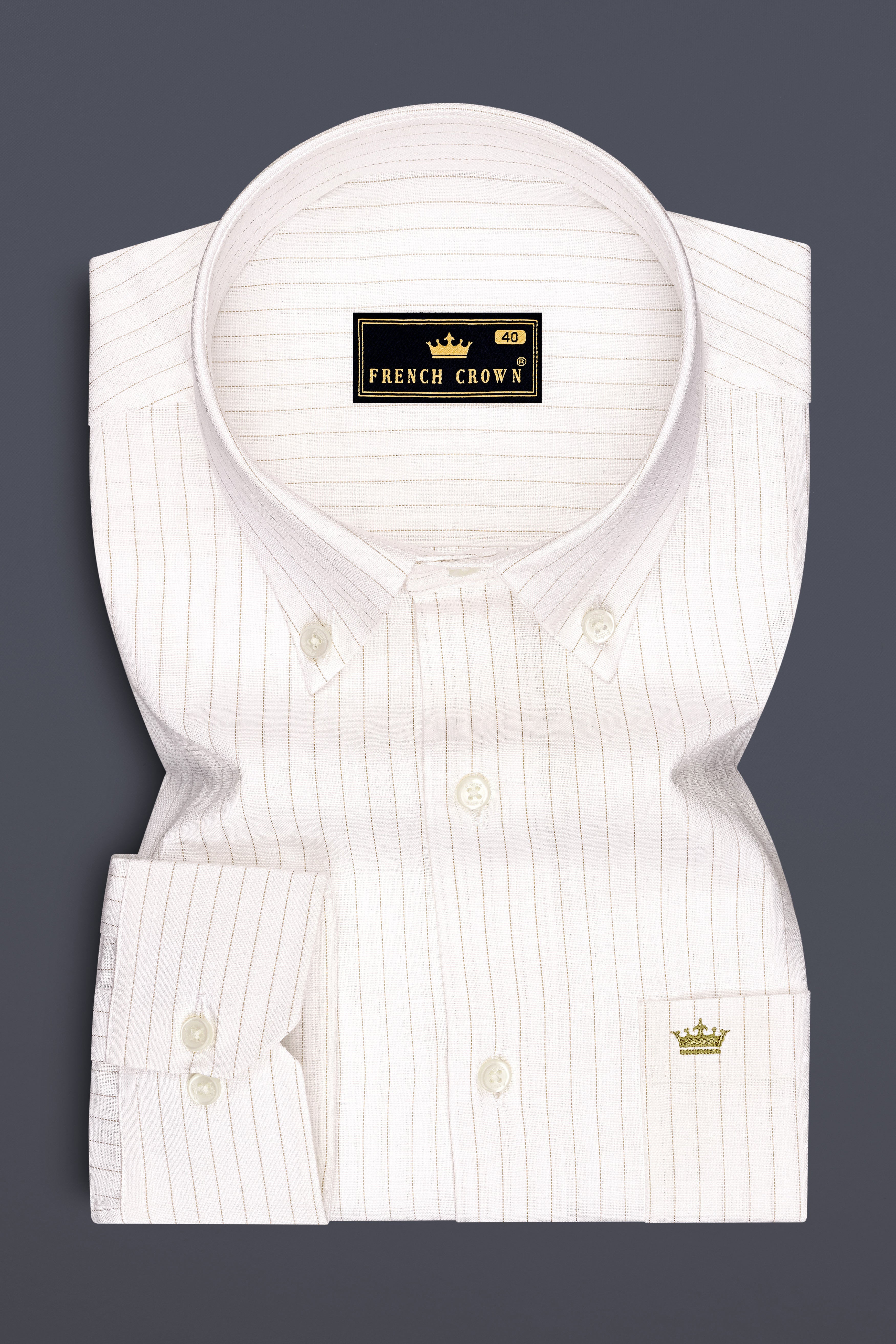 Siena-Bright White And Quicksand Brown Pin Striped Luxurious Linen Button Down Dress Shirt