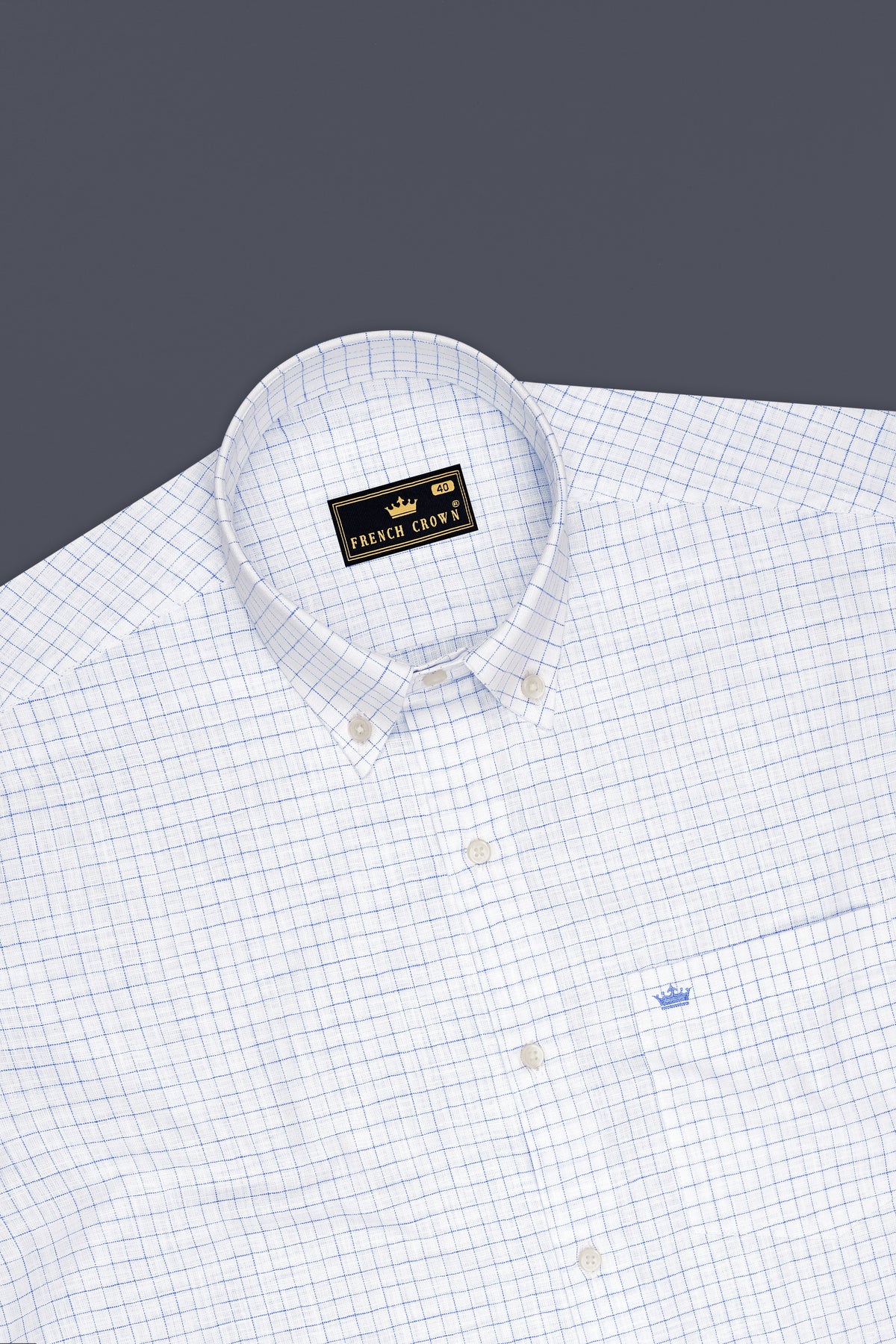 Breeze-Bright White And Tufts Blue Windowpane Luxurious Linen Button Down Dress Shirt
