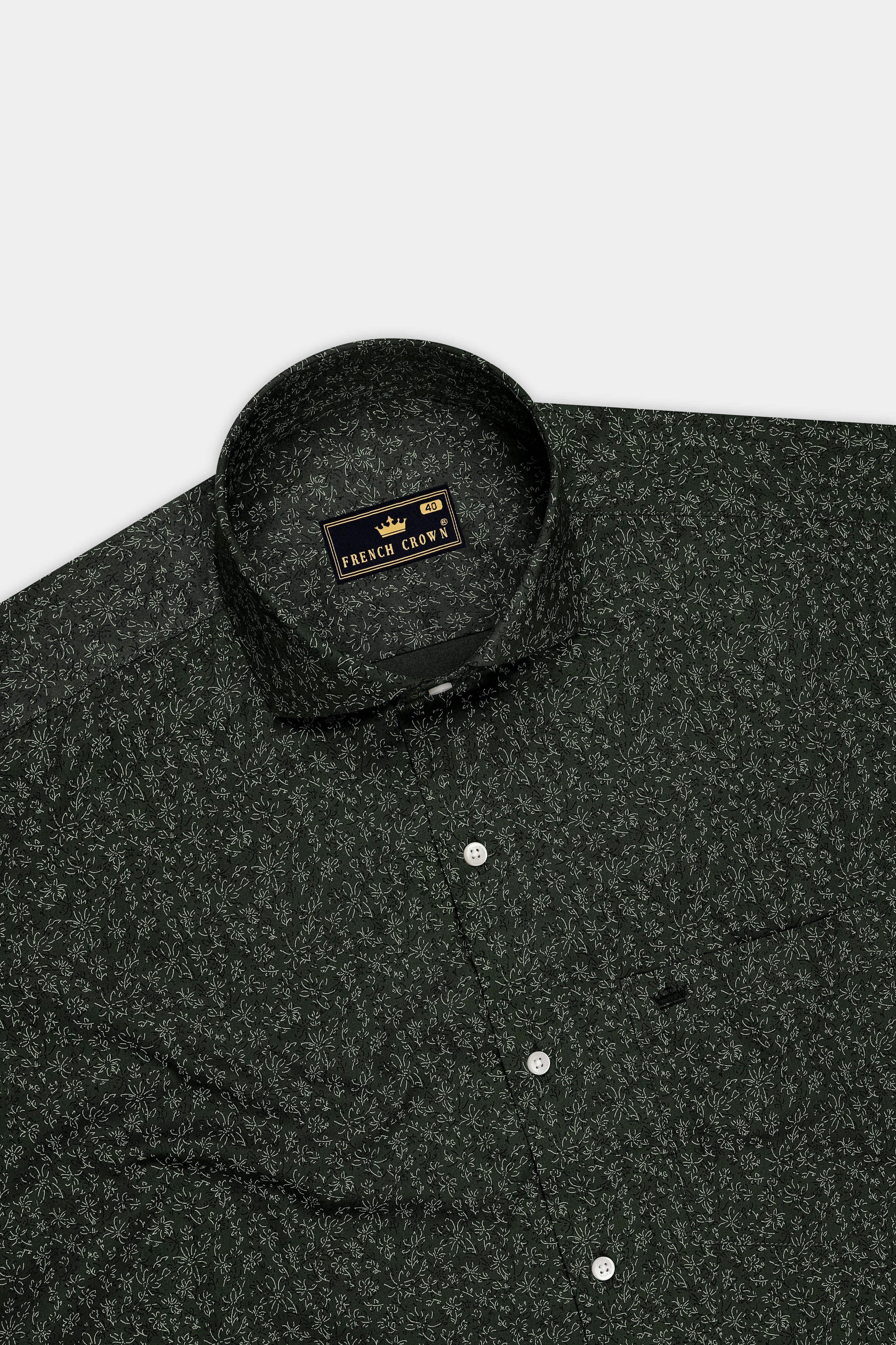 Viridian-Heavy Green Floral Vine Printed Subtle Sheen Soft Premium Cotton Cut Away Dress Shirt
