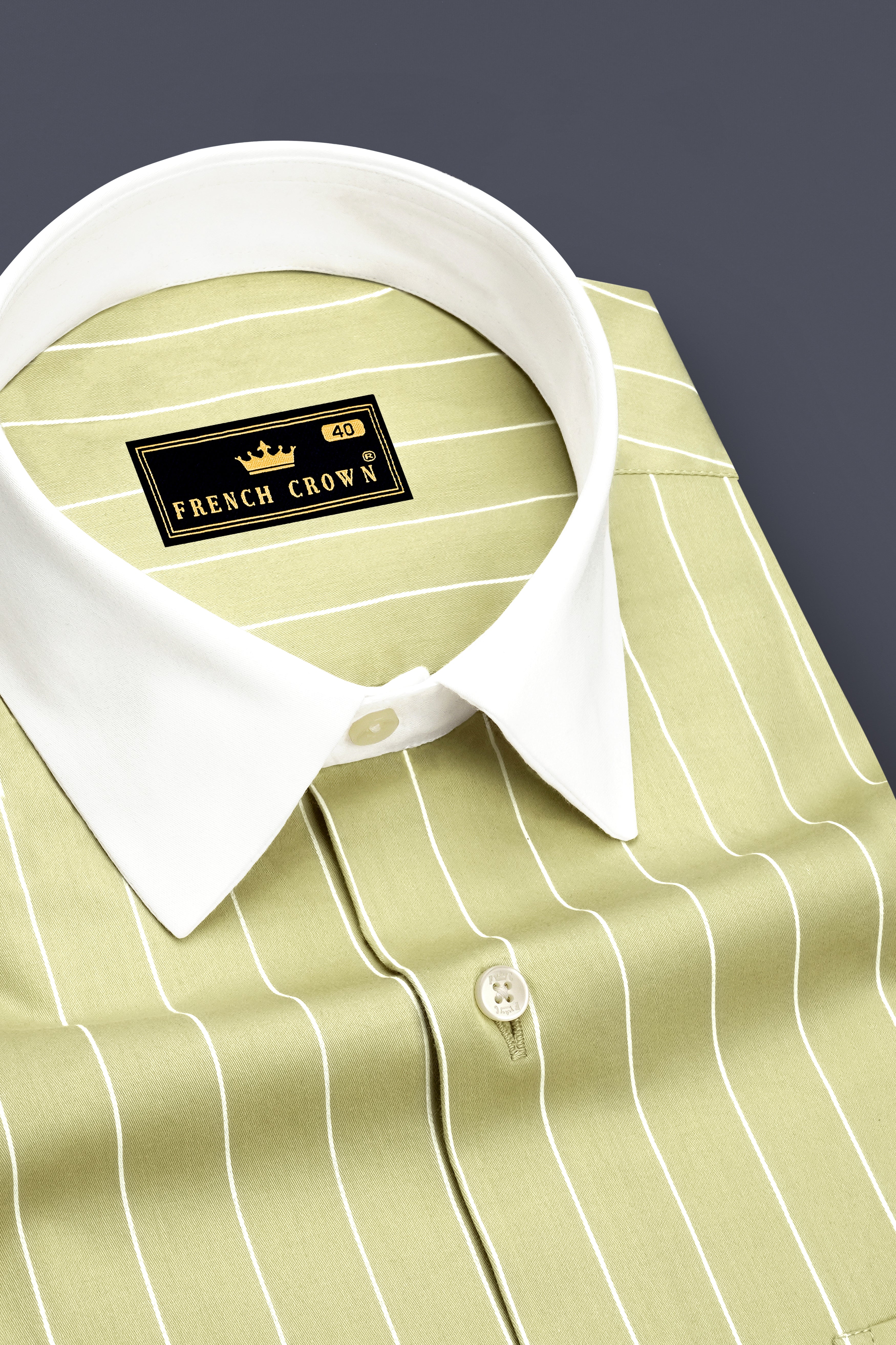 Verdant-Daiquiri Green And Bright White Pin Striped Subtle Sheen Premium Cotton White Cuff Collar Dress Shirt