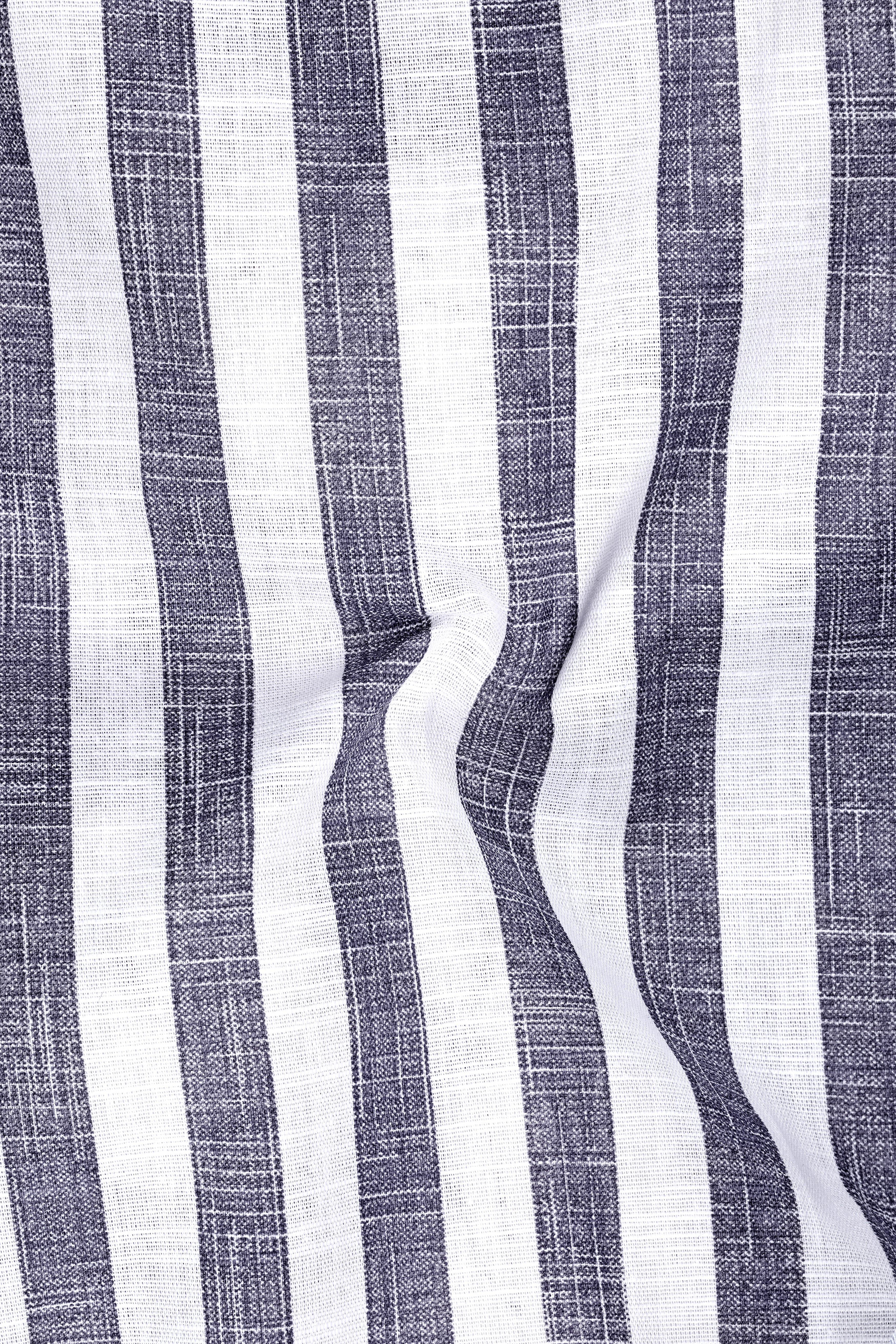 Avelon-Topaz Gray And Bright White Linen-Cotton Blend Mandarin Casual Shirt