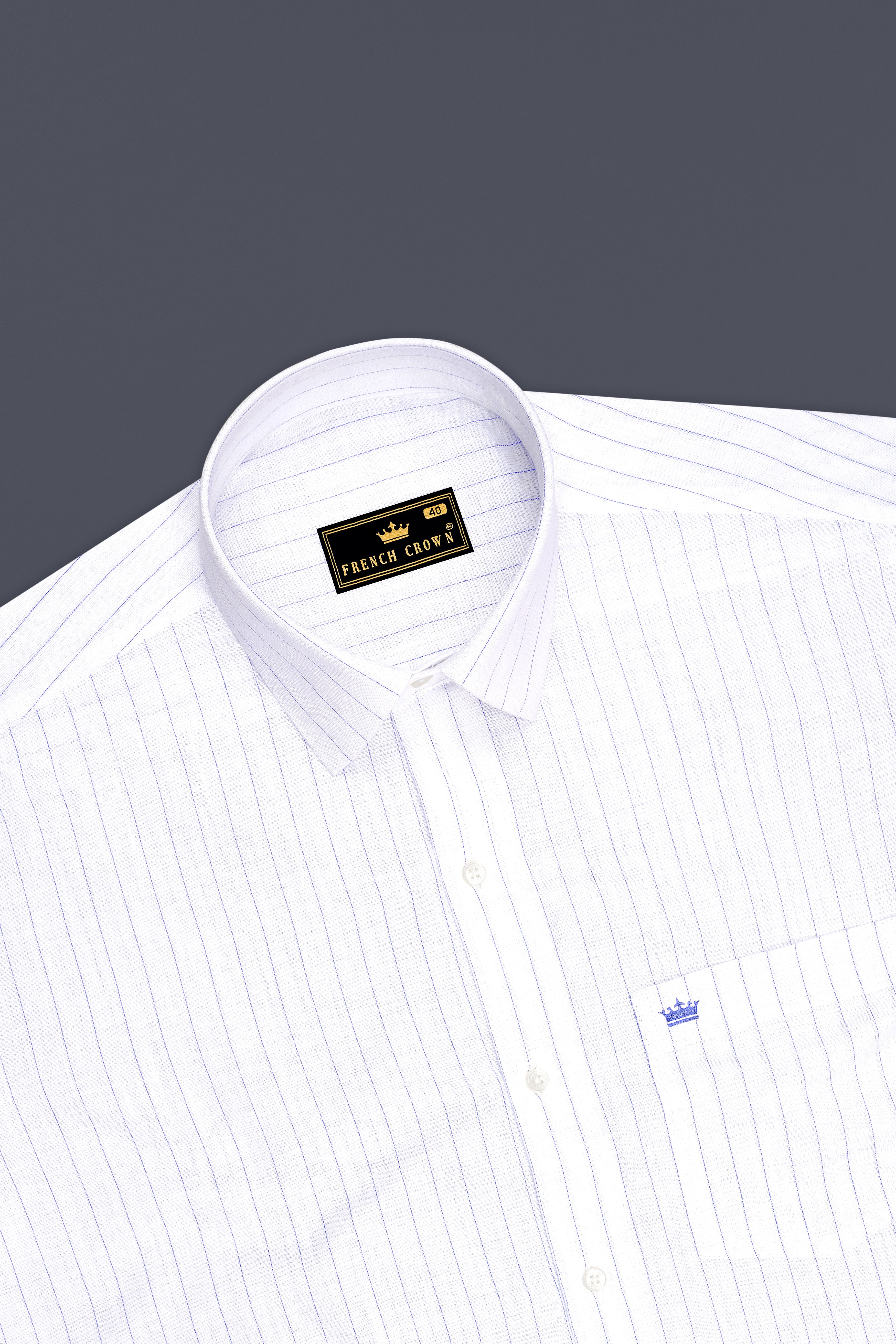 Mariner-Bright White And Scampi Blue Pin Striped Striped Luxurious Linen Dress Shirt