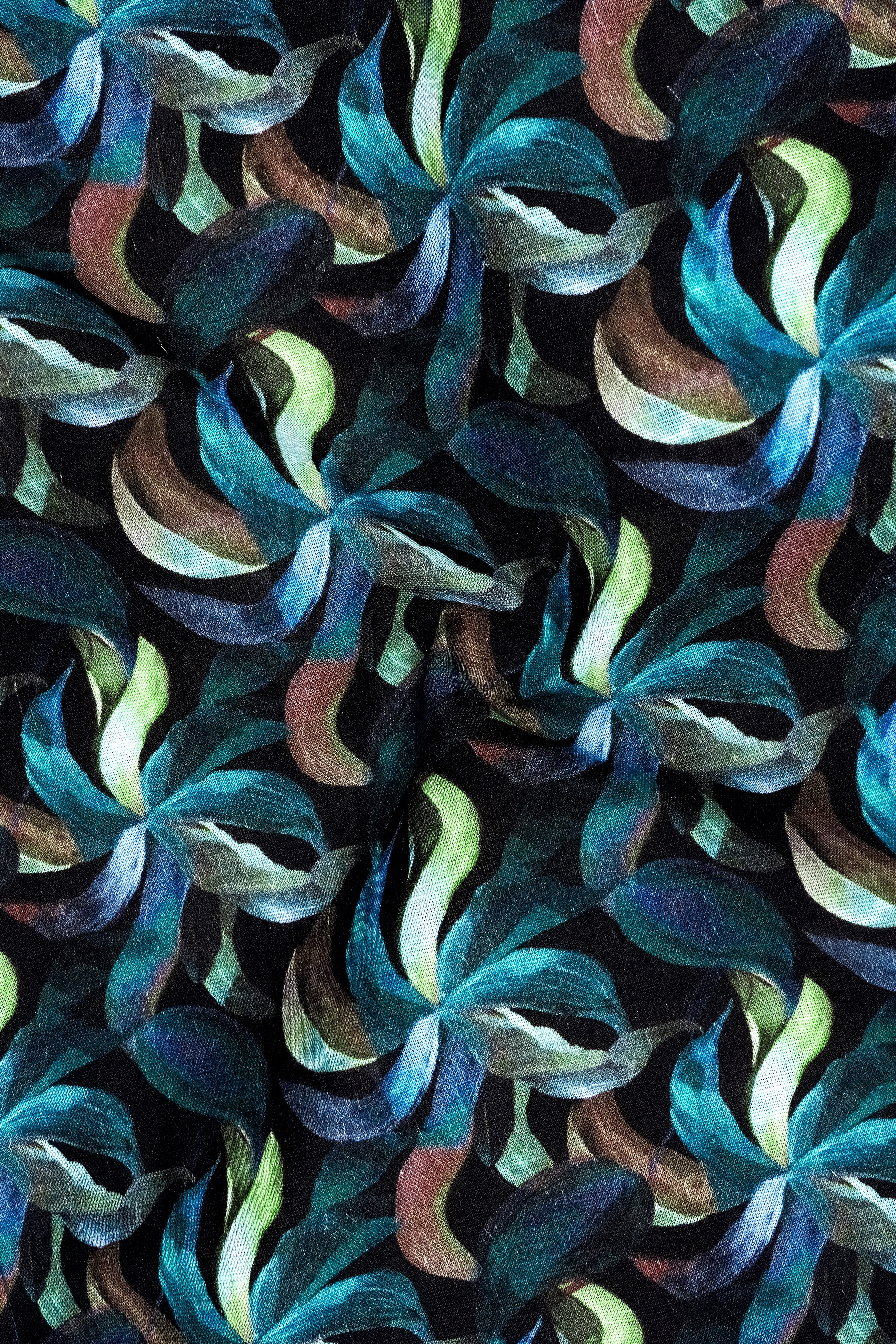 Azuria-Mosque Blue And Fringy Green Multicolor Azure Floral Printed Linen-Cotton Blend Casual Shirt