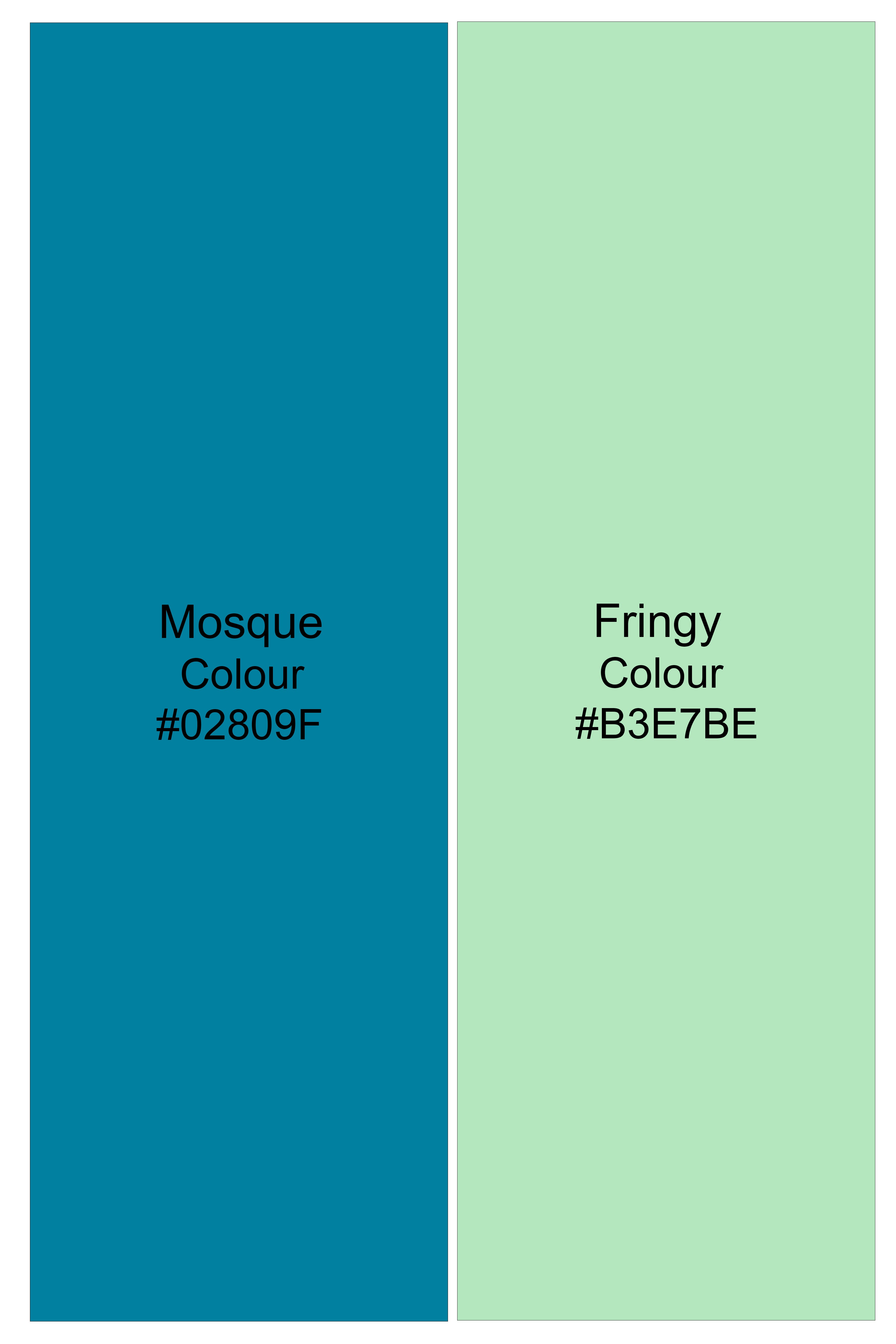 Azuria-Mosque Blue And Fringy Green Multicolor Azure Floral Printed Linen-Cotton Blend Casual Shirt