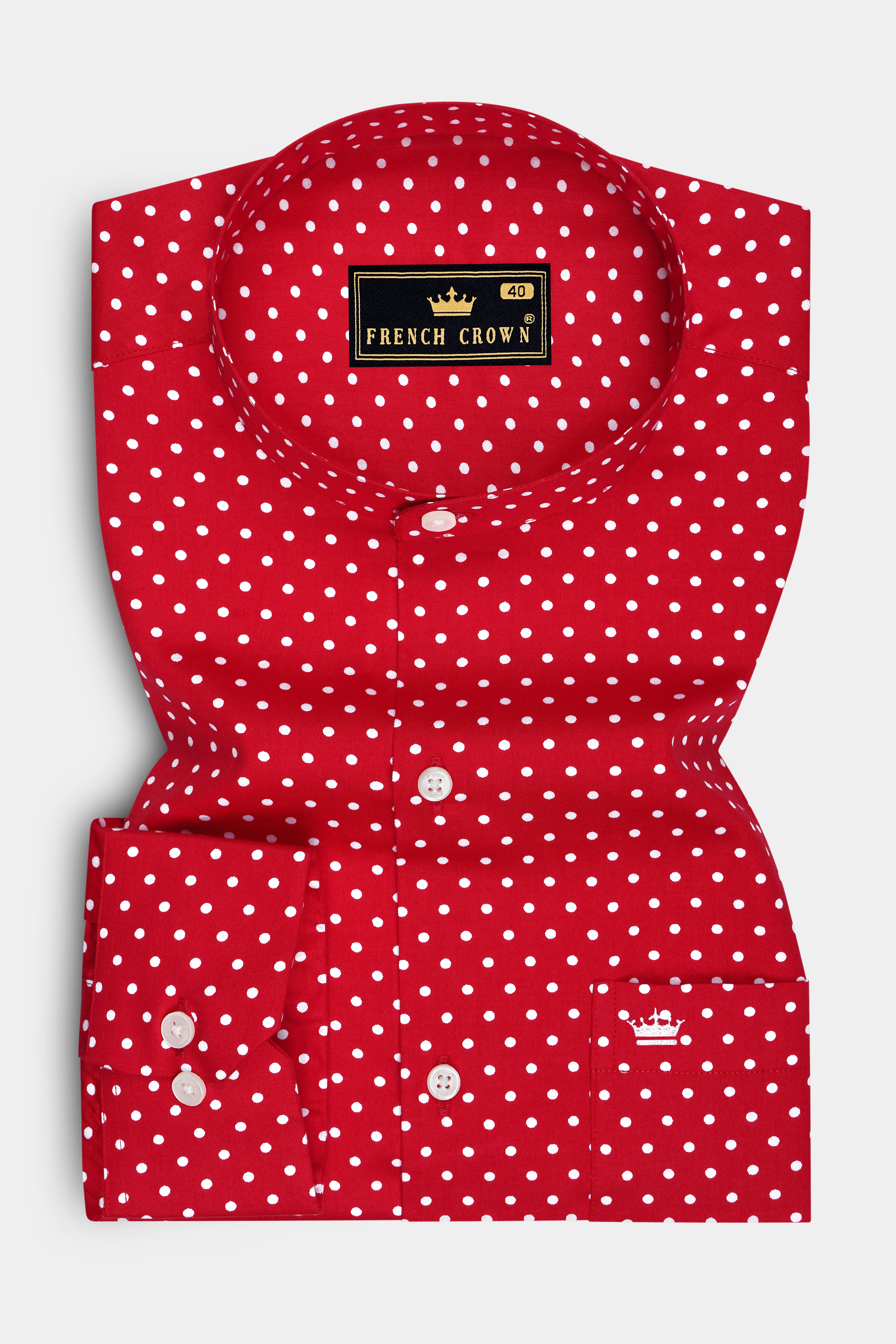 Firenze-Monza Red Micro Polka Dots Subtle Sheen Super Soft Premium Cotton Mandarin Casual Shirt