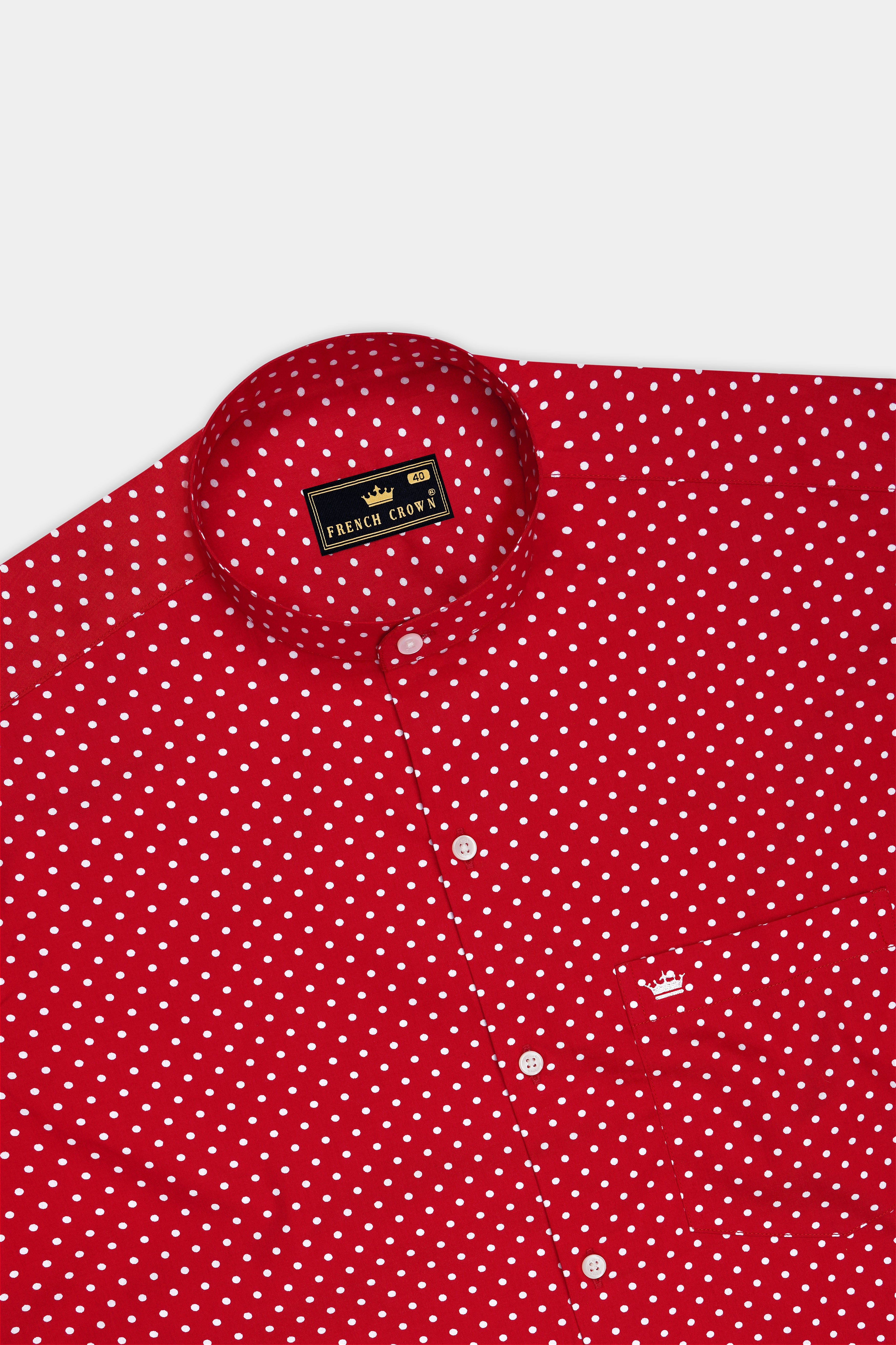 Firenze-Monza Red Micro Polka Dots Subtle Sheen Super Soft Premium Cotton Mandarin Casual Shirt