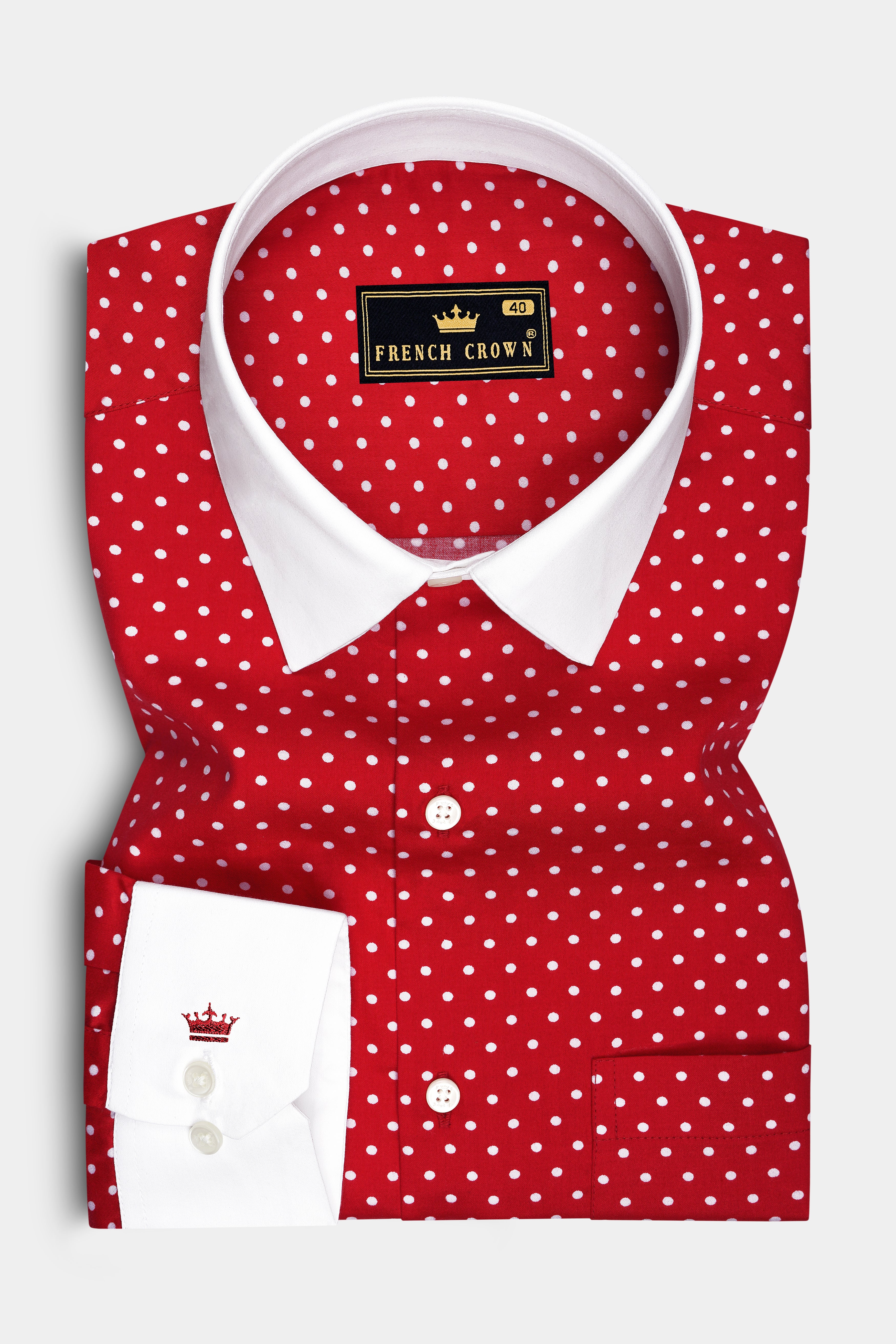 Firenze-Monza Red Micro Polka Dots Subtle Sheen Super Soft Premium Cotton White Cuff Collar Dress Shirt