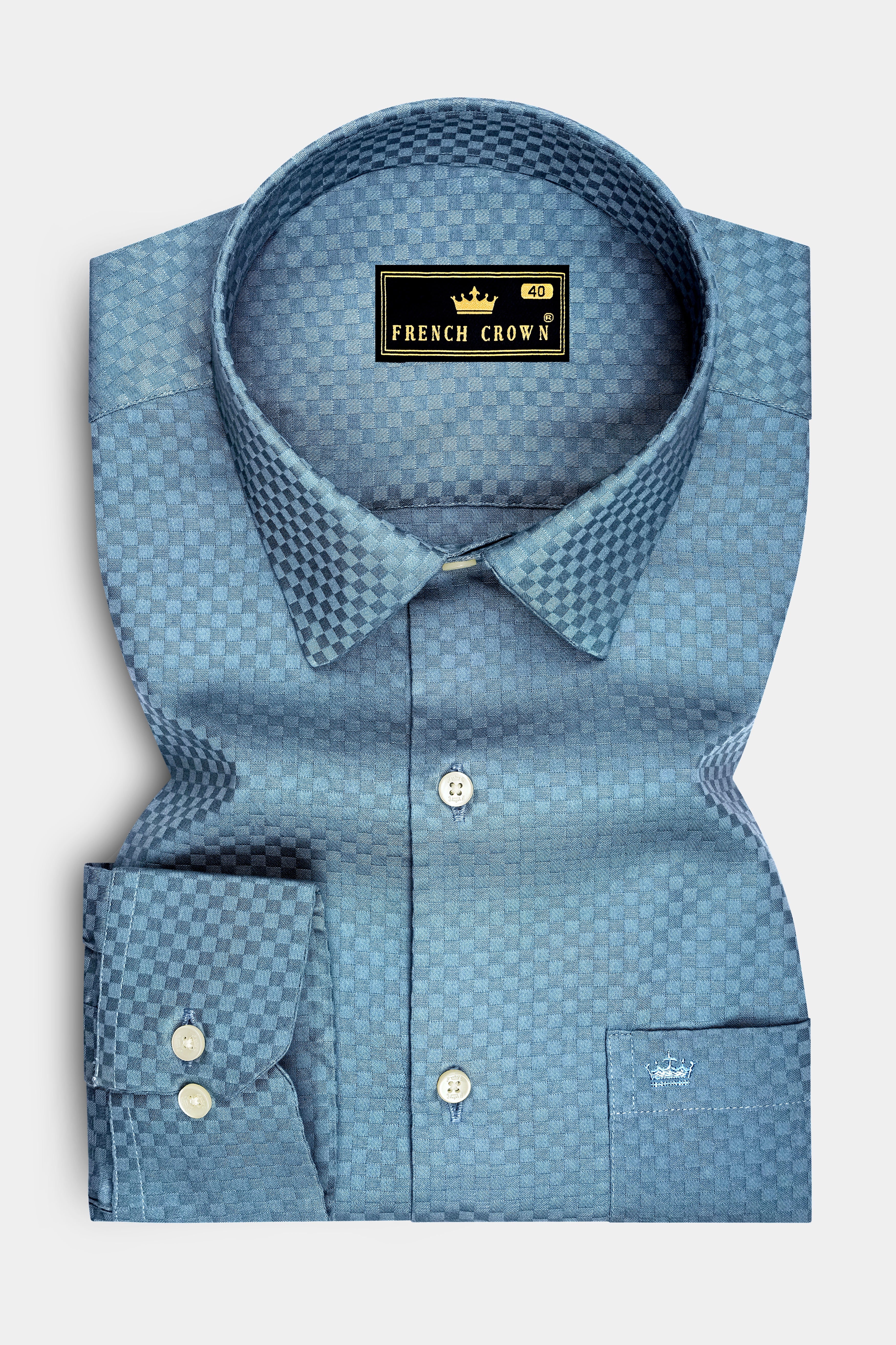 Lazuli-Hippie Blue Dobby Textured Premium Giza Cotton Dress Shirt