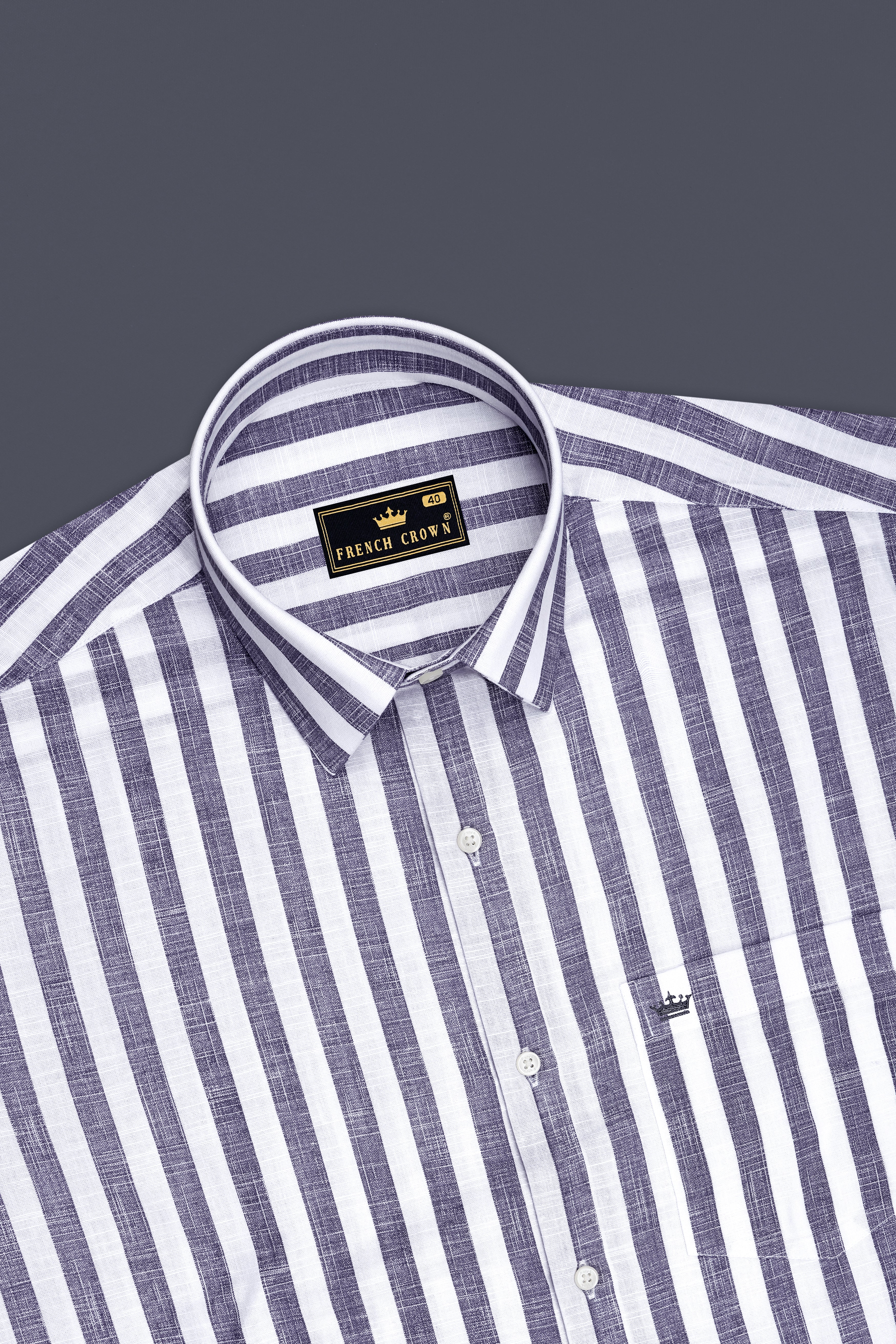 Avelon-Topaz Gray And Bright White Linen-Cotton Blend Dress Shirt