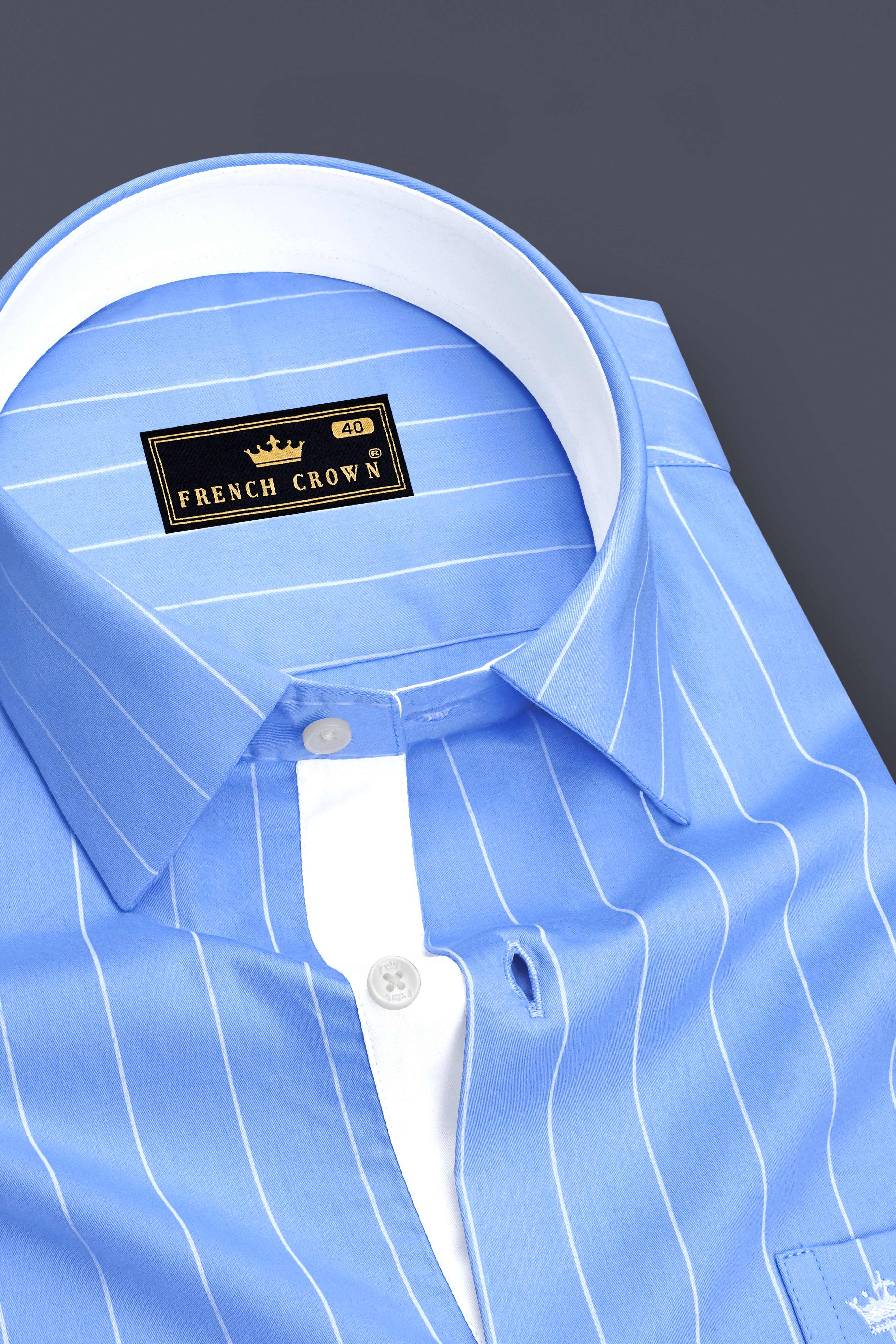 Elaris-Periwinkle Blue And Bright White Pin Striped Subtle Sheen Premium Cotton Dress Shirt
