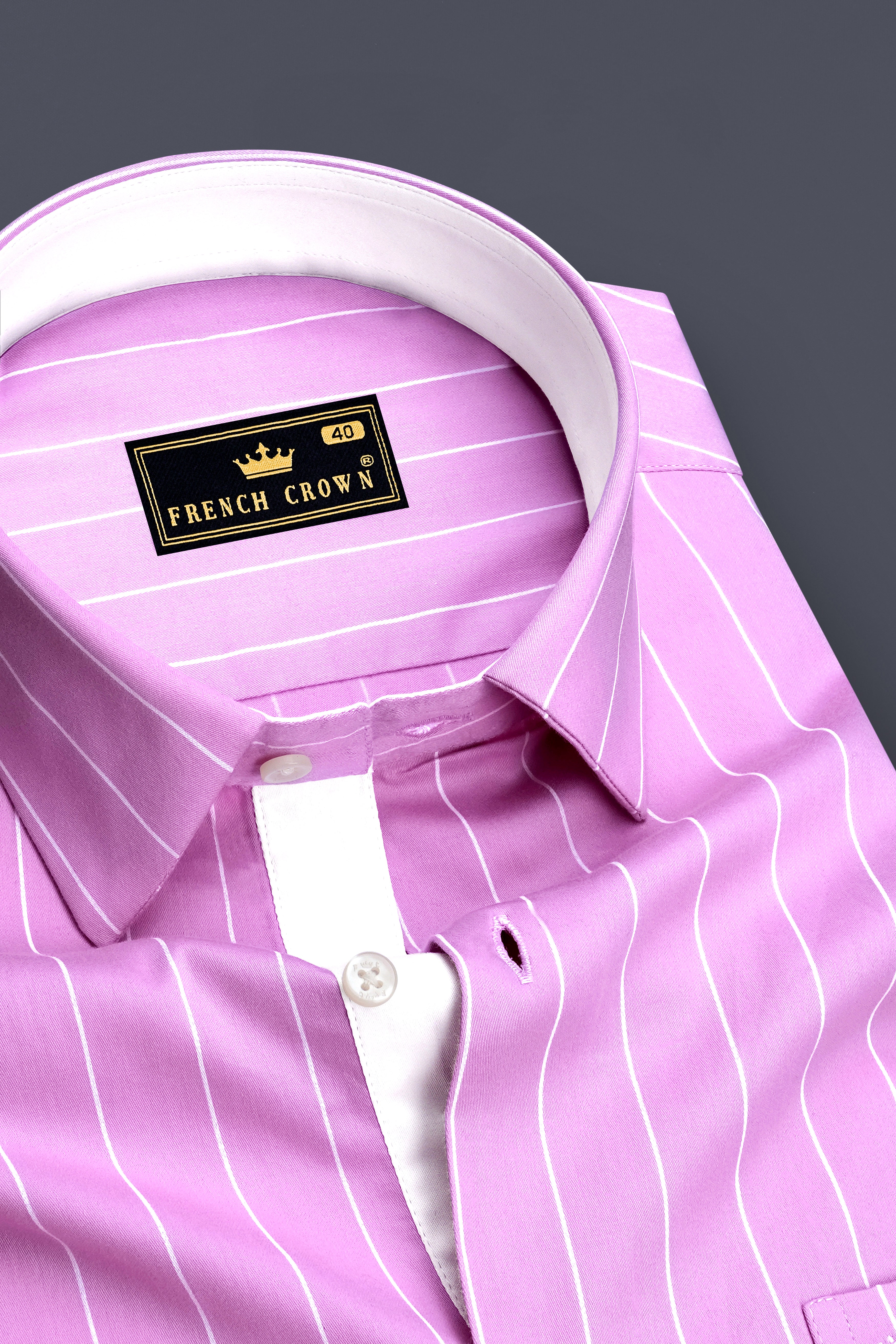 Rosario-Blossom Pink And Bright White Pin Striped Subtle Sheen Premium Cotton Dress Shirt