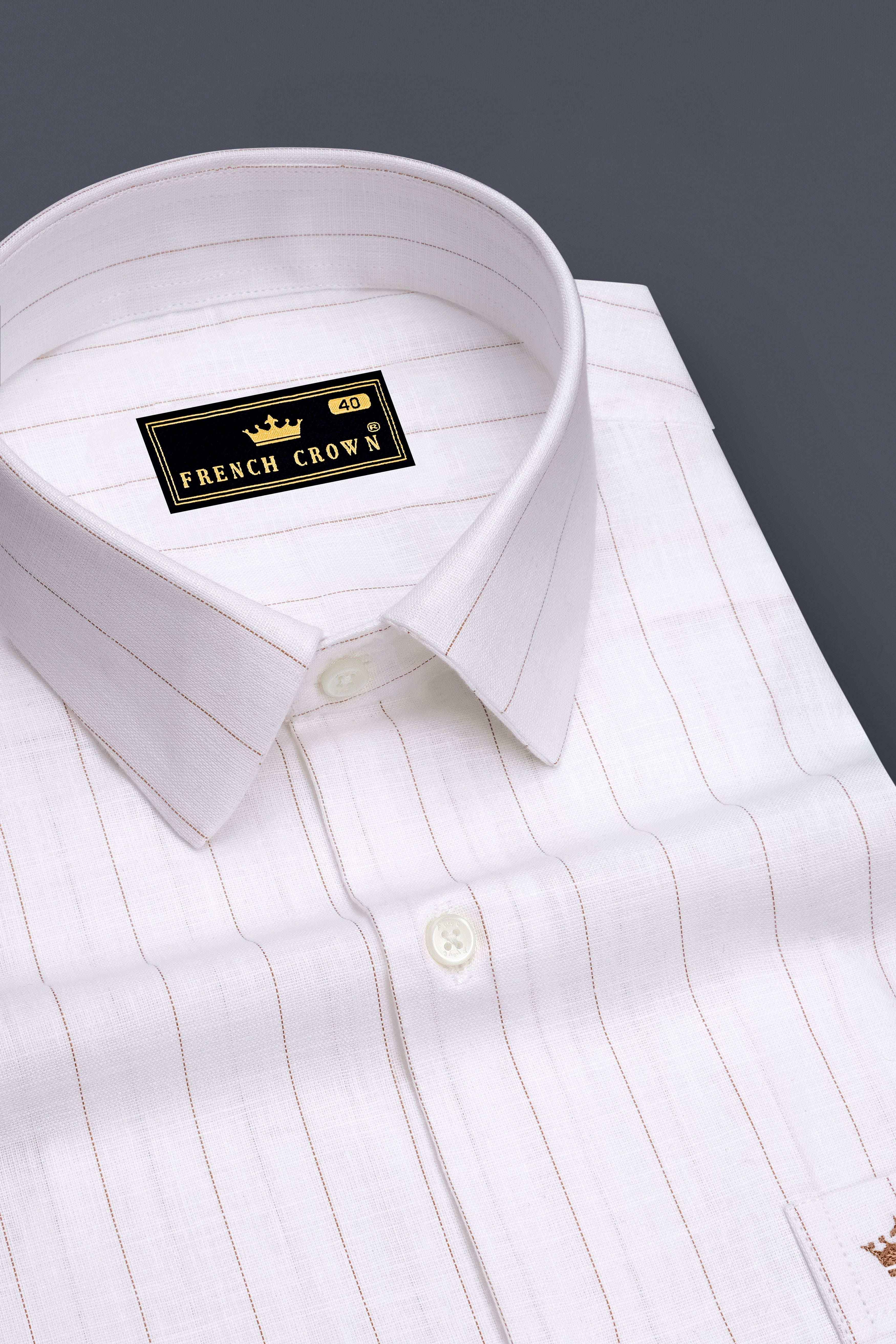 Prestige-Bright White And Cocoa Brown Pin Striped Luxurious Linen Dress Shirt