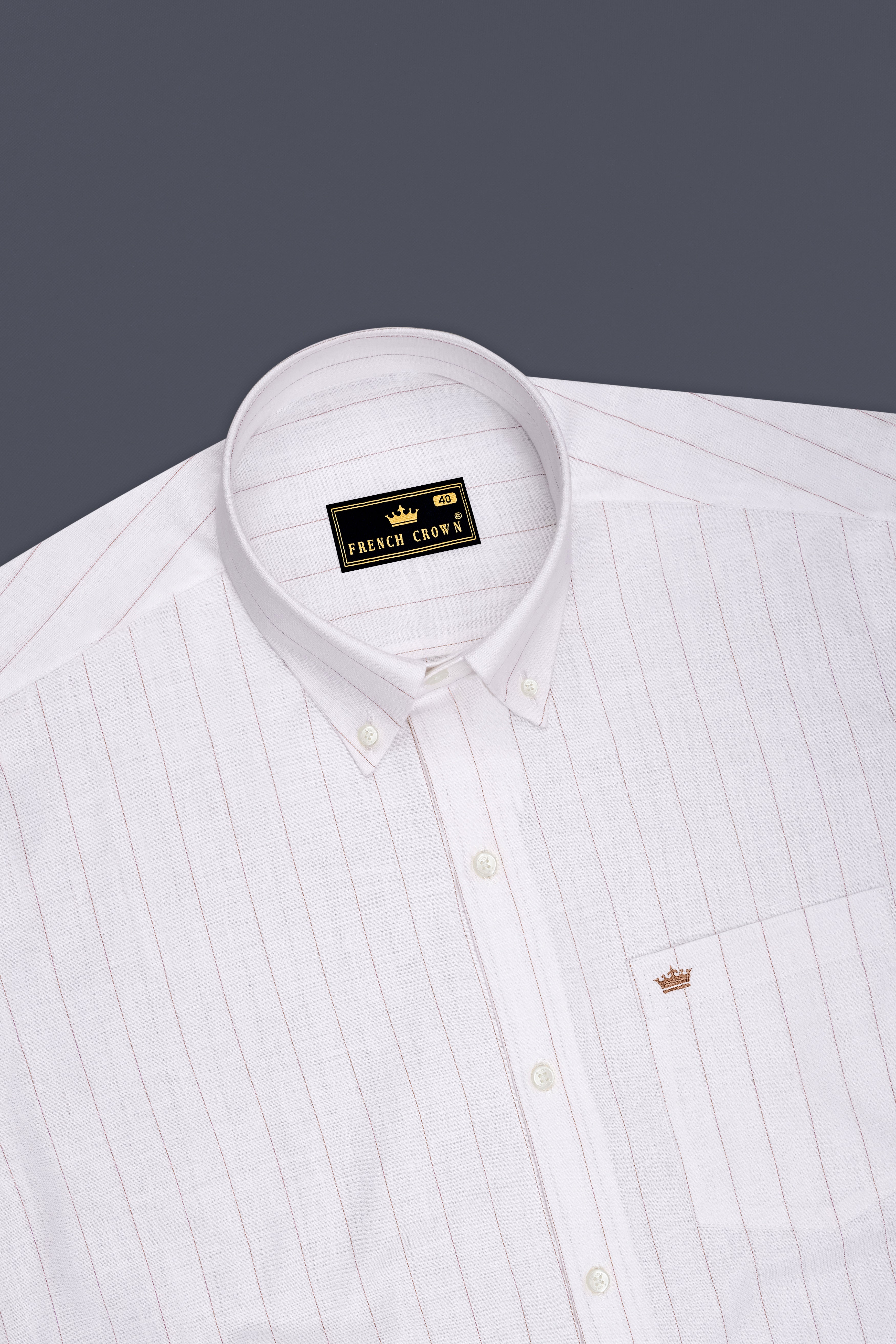Prestige-Bright White And Cocoa Brown Pin Striped Luxurious Linen Button Down Dress Shirts