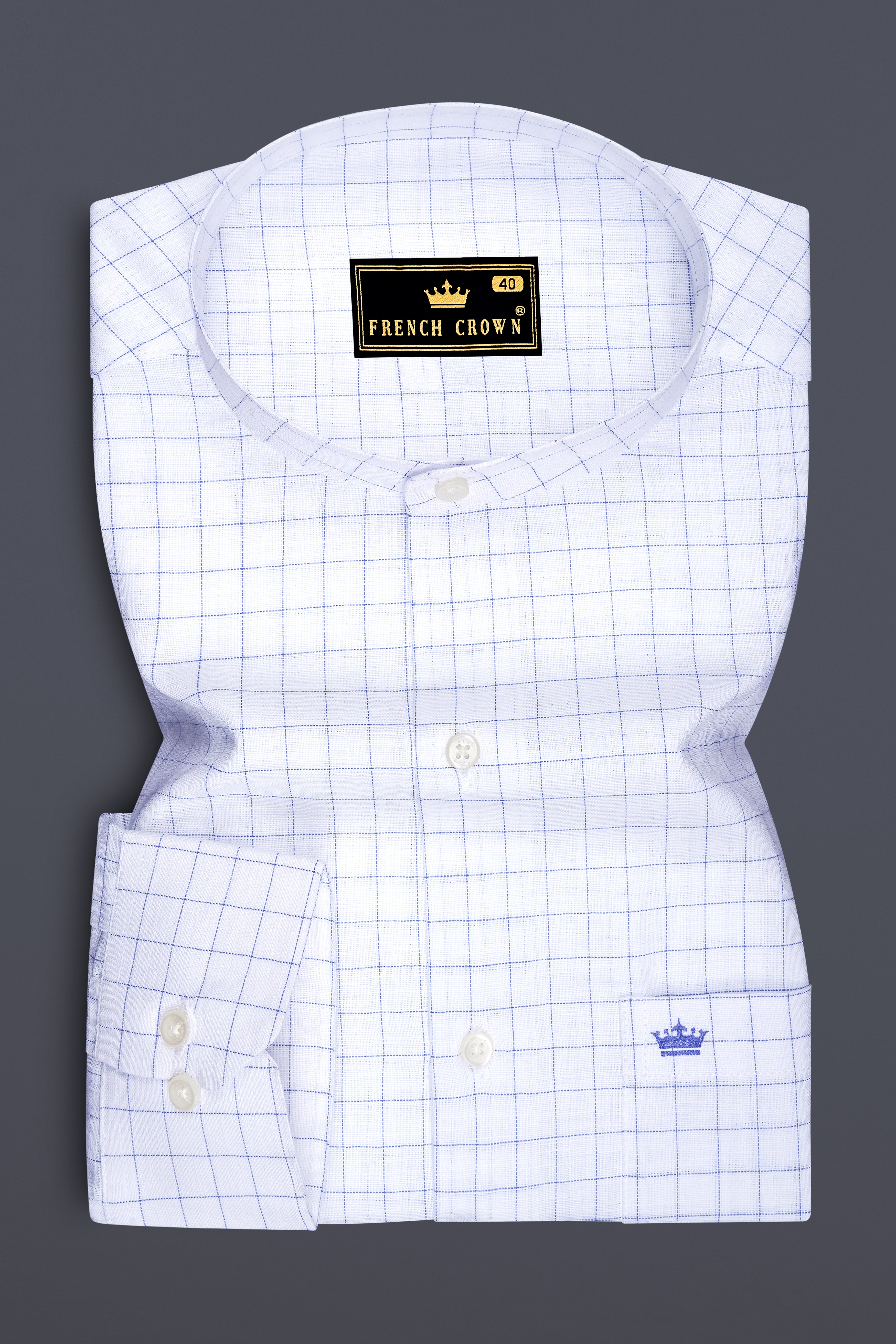 Sartori-Bright White And Waikawa Windowpane Luxurious Linen Mandarin Casual Shirt