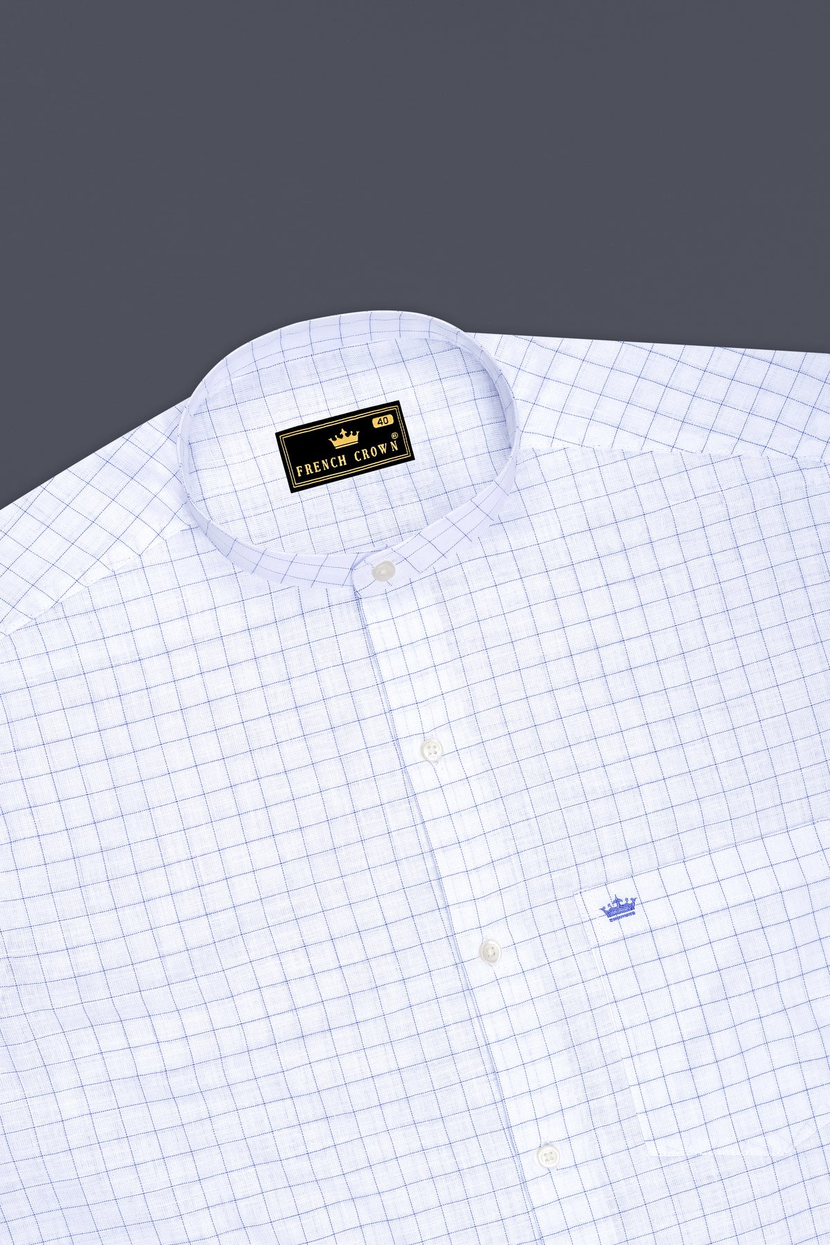 Sartori-Bright White And Waikawa Windowpane Luxurious Linen Mandarin Casual Shirt