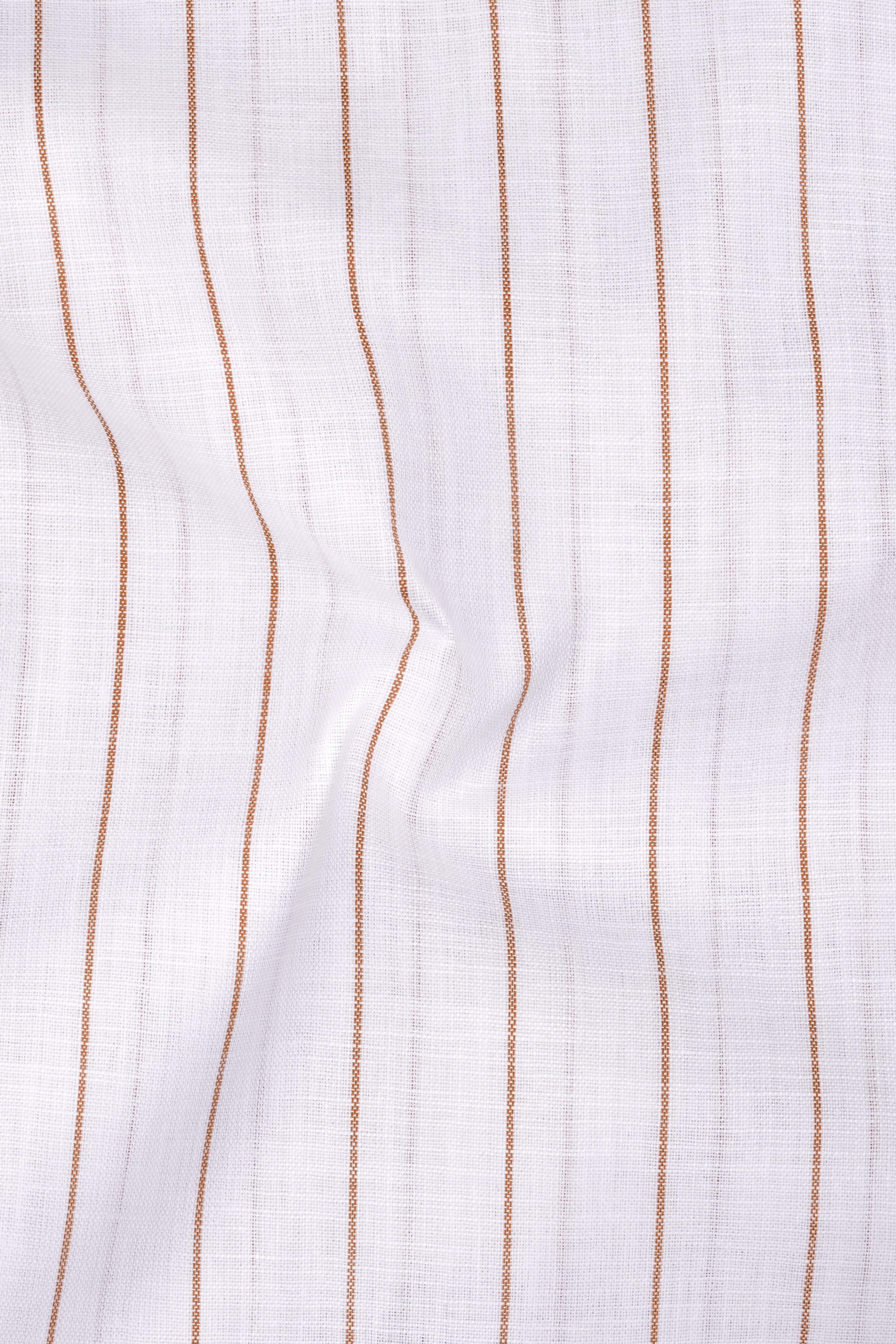 Echelon-Bright White And Mocha Brown Pin Striped Luxurious Linen Dress Shirt
