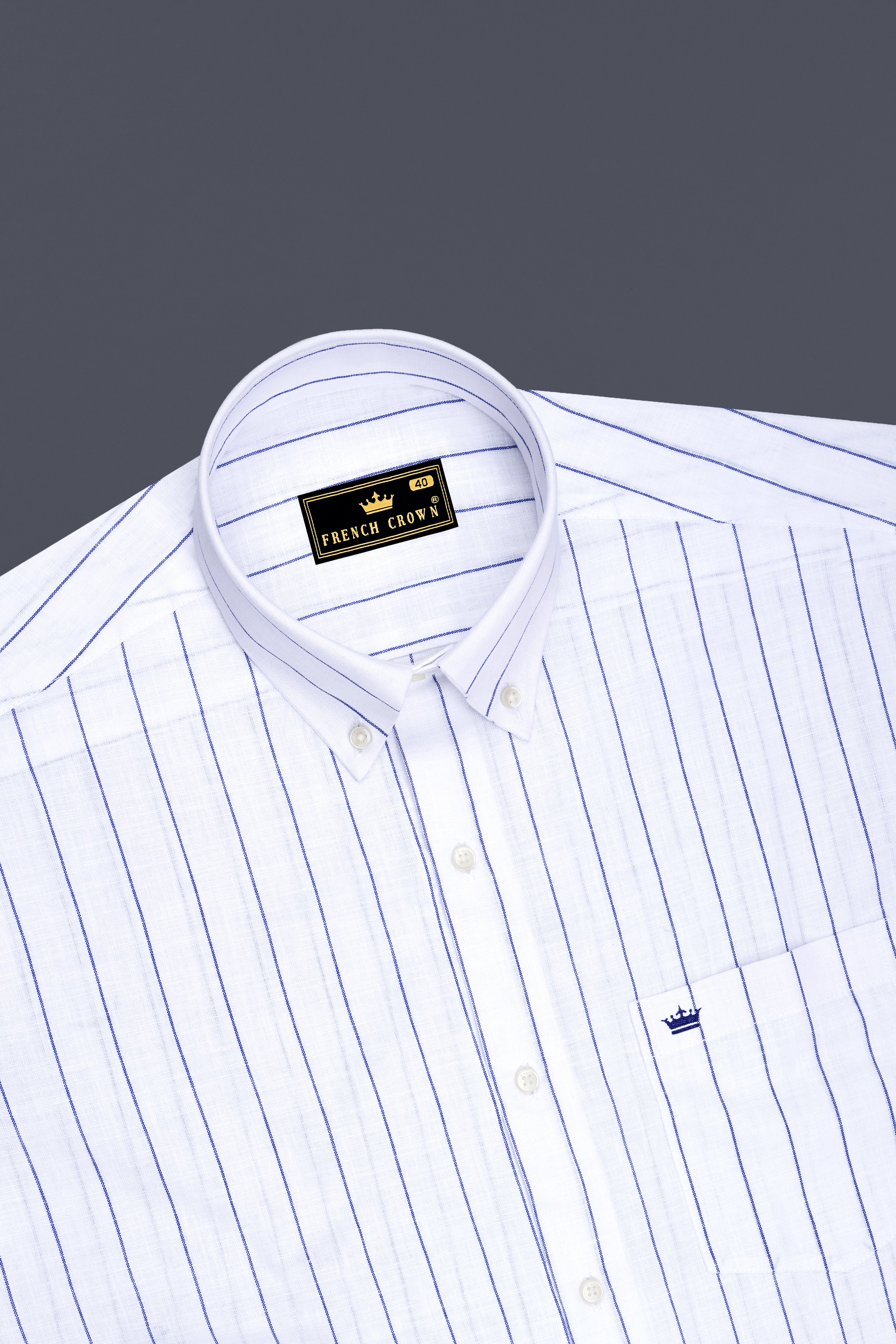 Sartorial-Bright White And Fiord Blue Pin Striped Luxurious Linen Button Down Dress Shirts