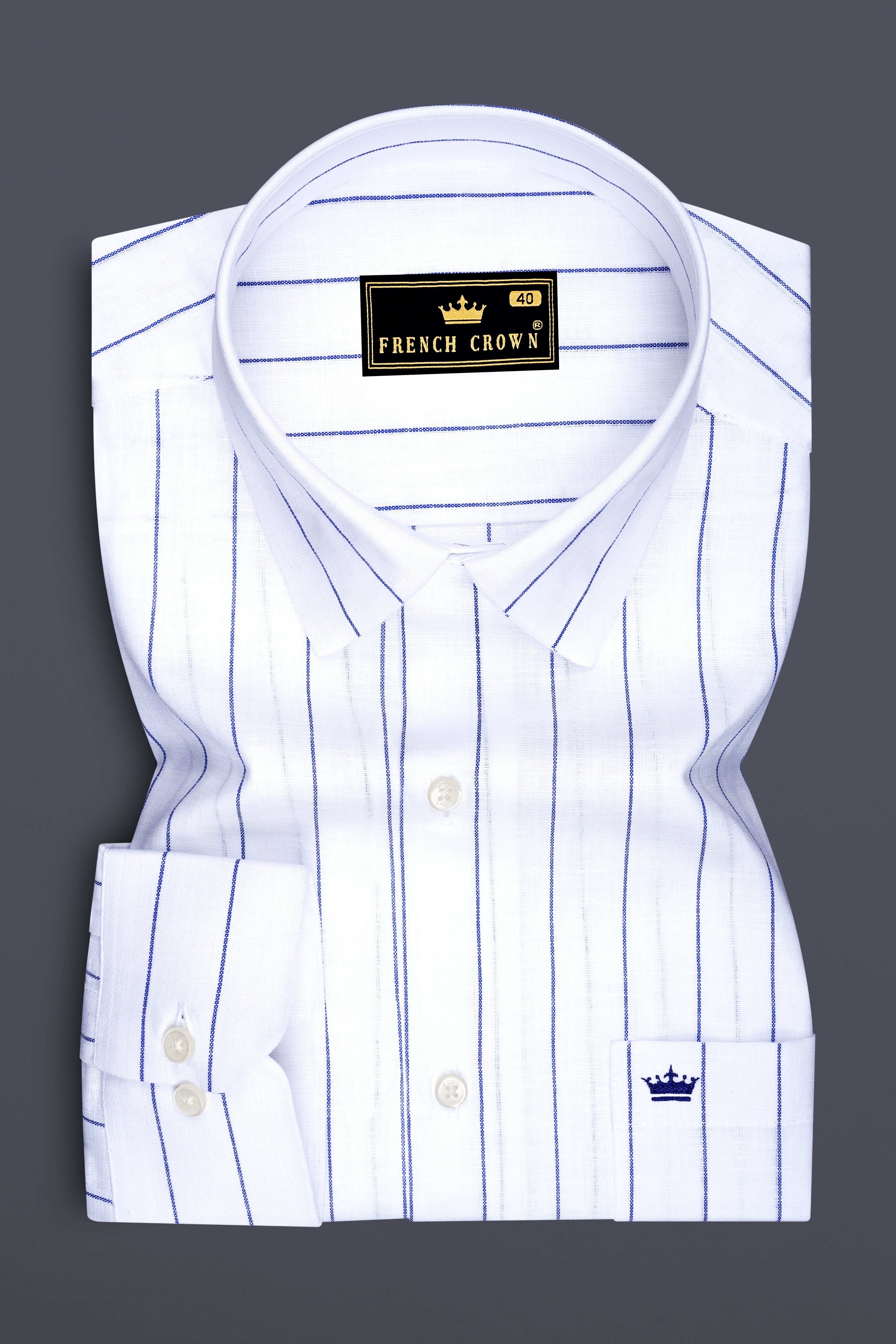 Sartorial-Bright White And Fiord Blue Pin Striped Luxurious Linen Dress Shirts