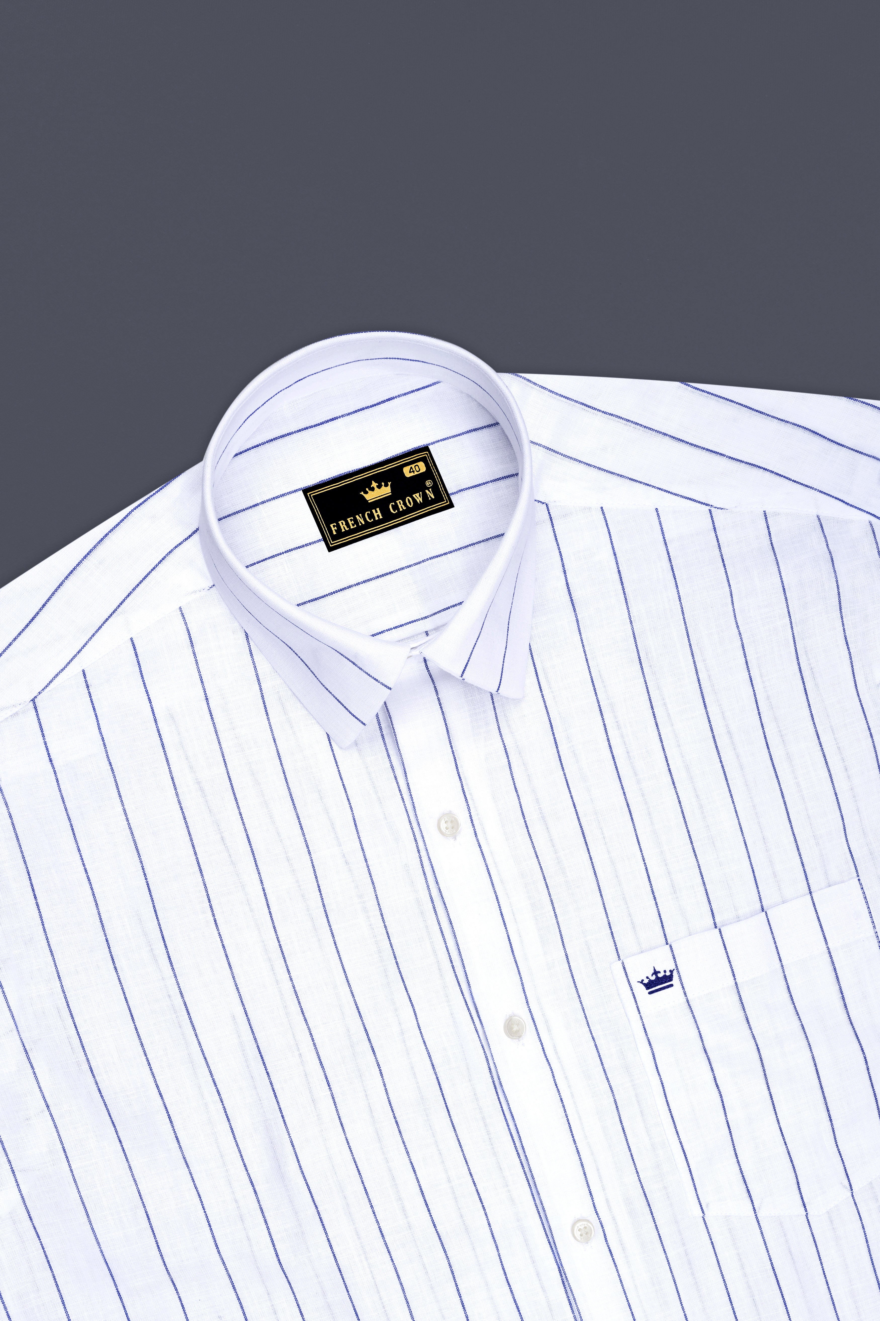 Sartorial-Bright White And Fiord Blue Pin Striped Luxurious Linen Dress Shirts