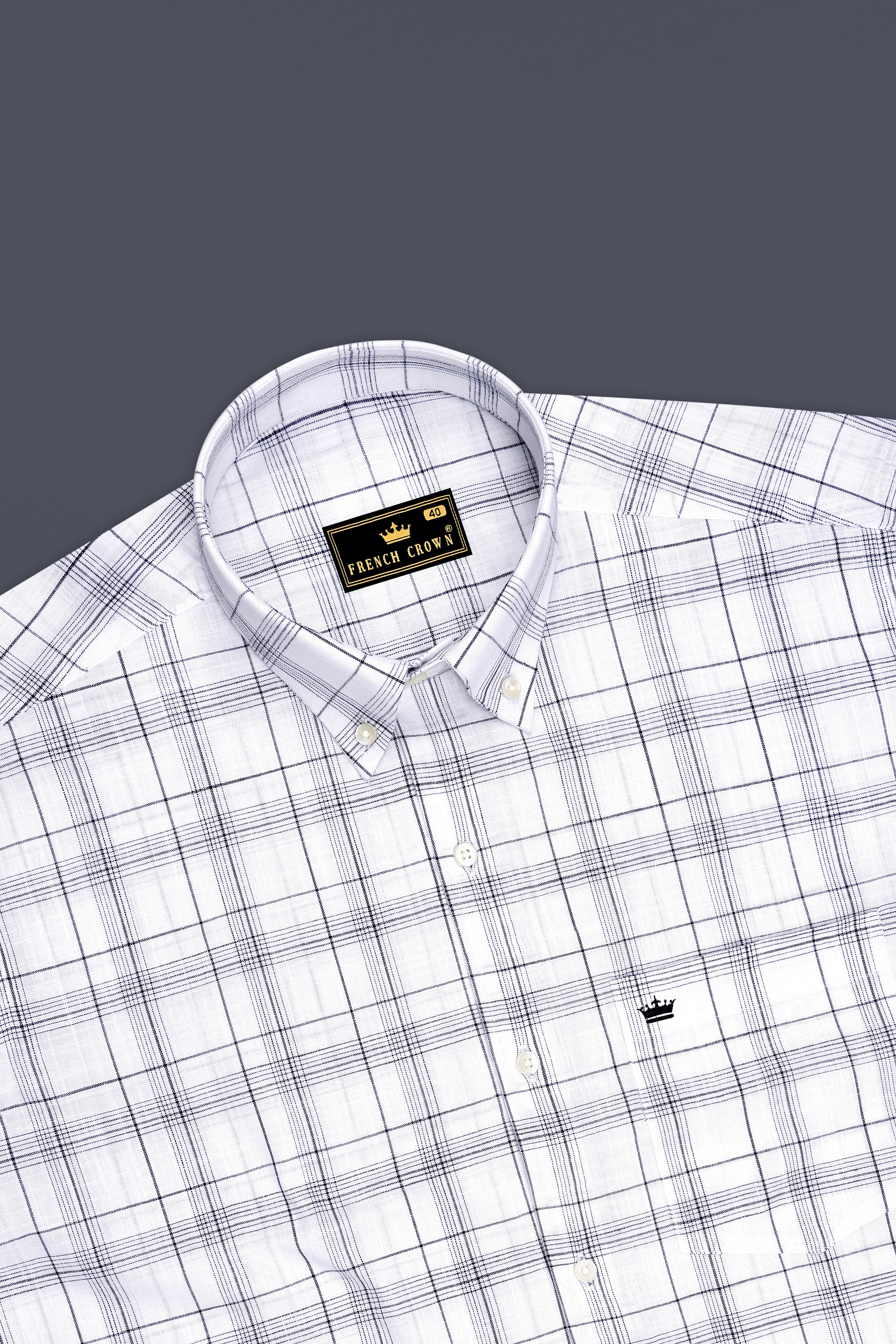 Azure-Bright White And Ebony Blue Plaid Luxurious Linen Button Down Dress Shirt