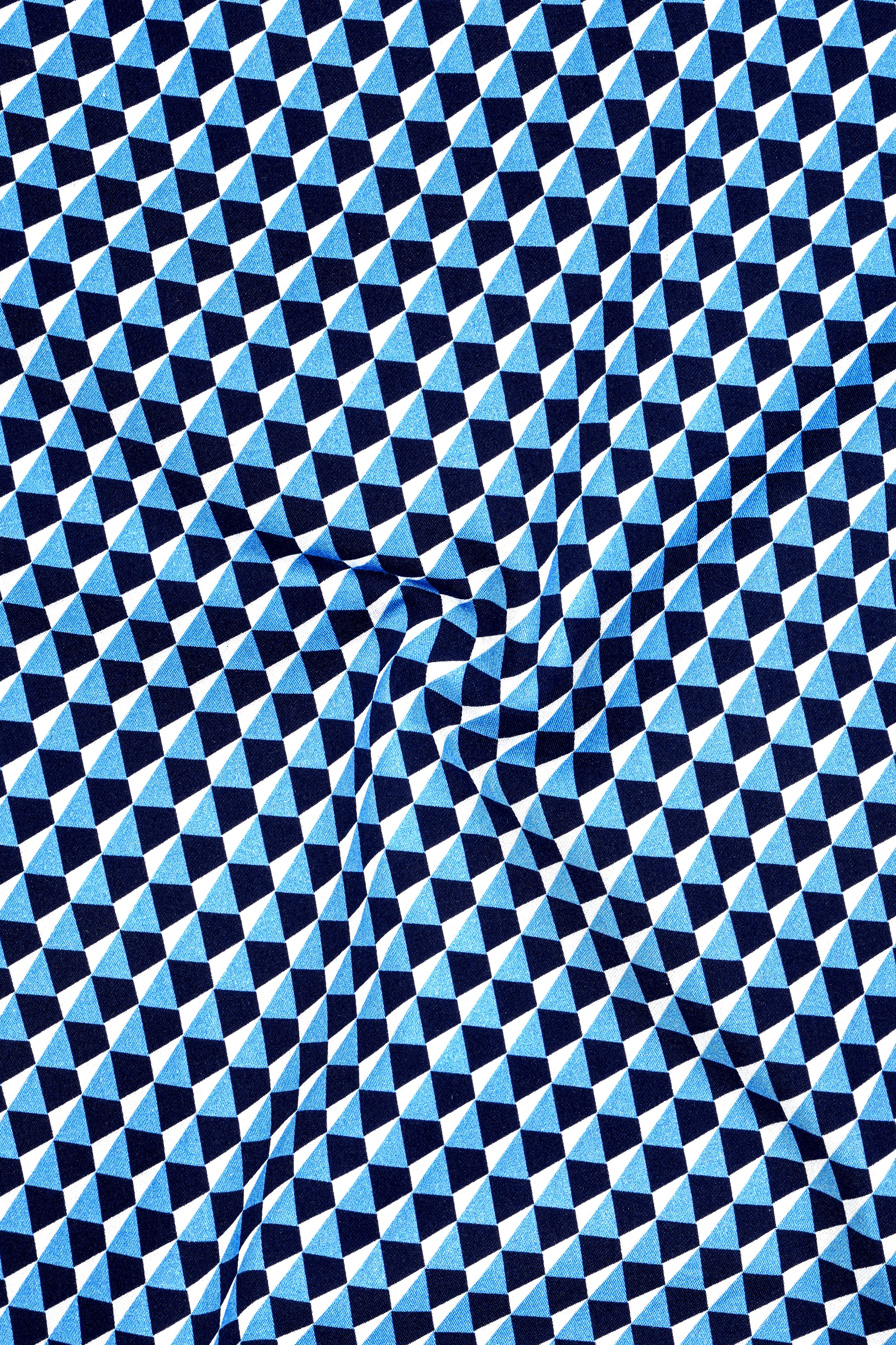 Prism-Malibu Blue Geometric 3D Diamond Printed Subtle Sheen Super Soft Premium Cotton Casual Shirt