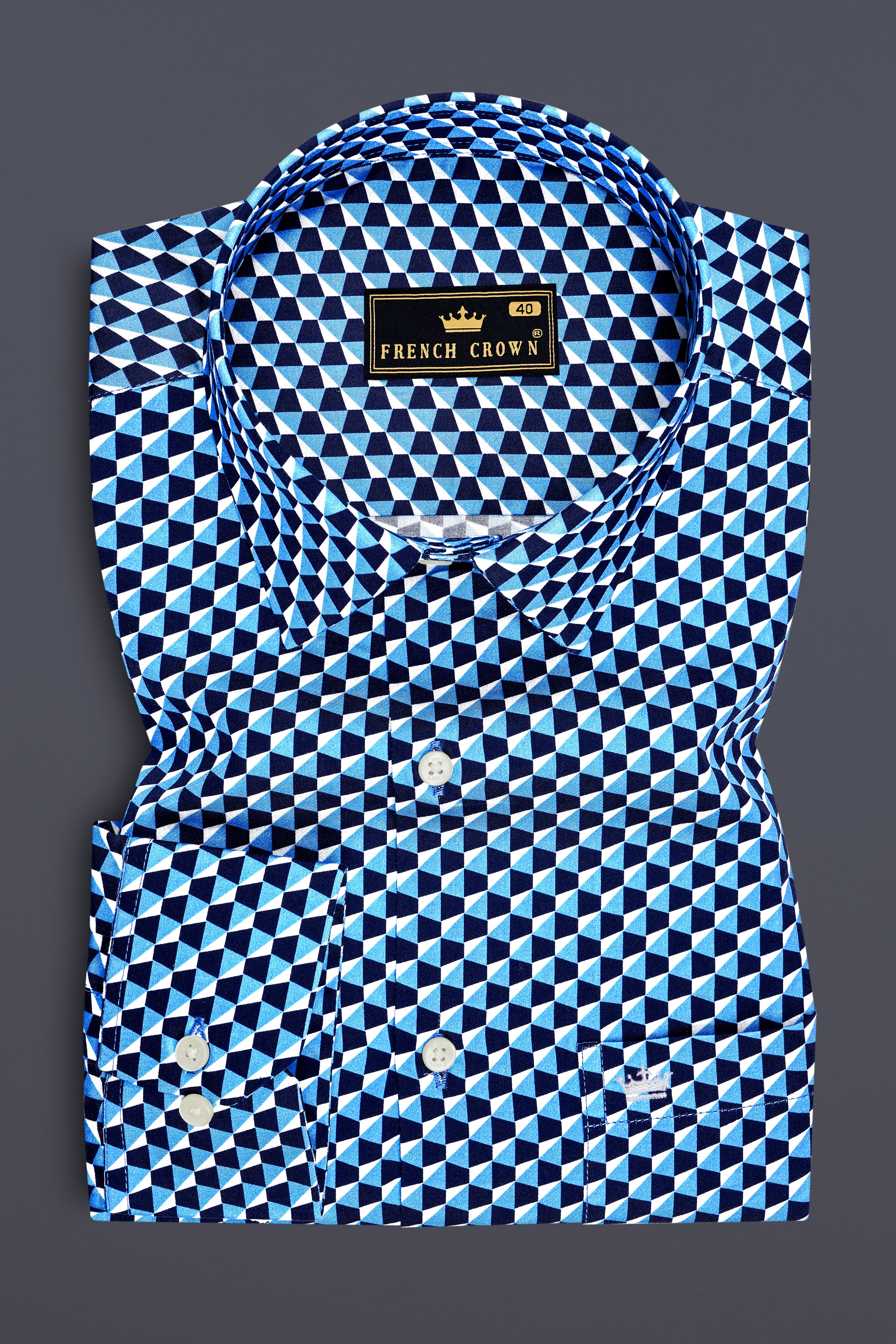 Prism-Malibu Blue Geometric 3D Diamond Printed Subtle Sheen Super Soft Premium Cotton Casual Shirt