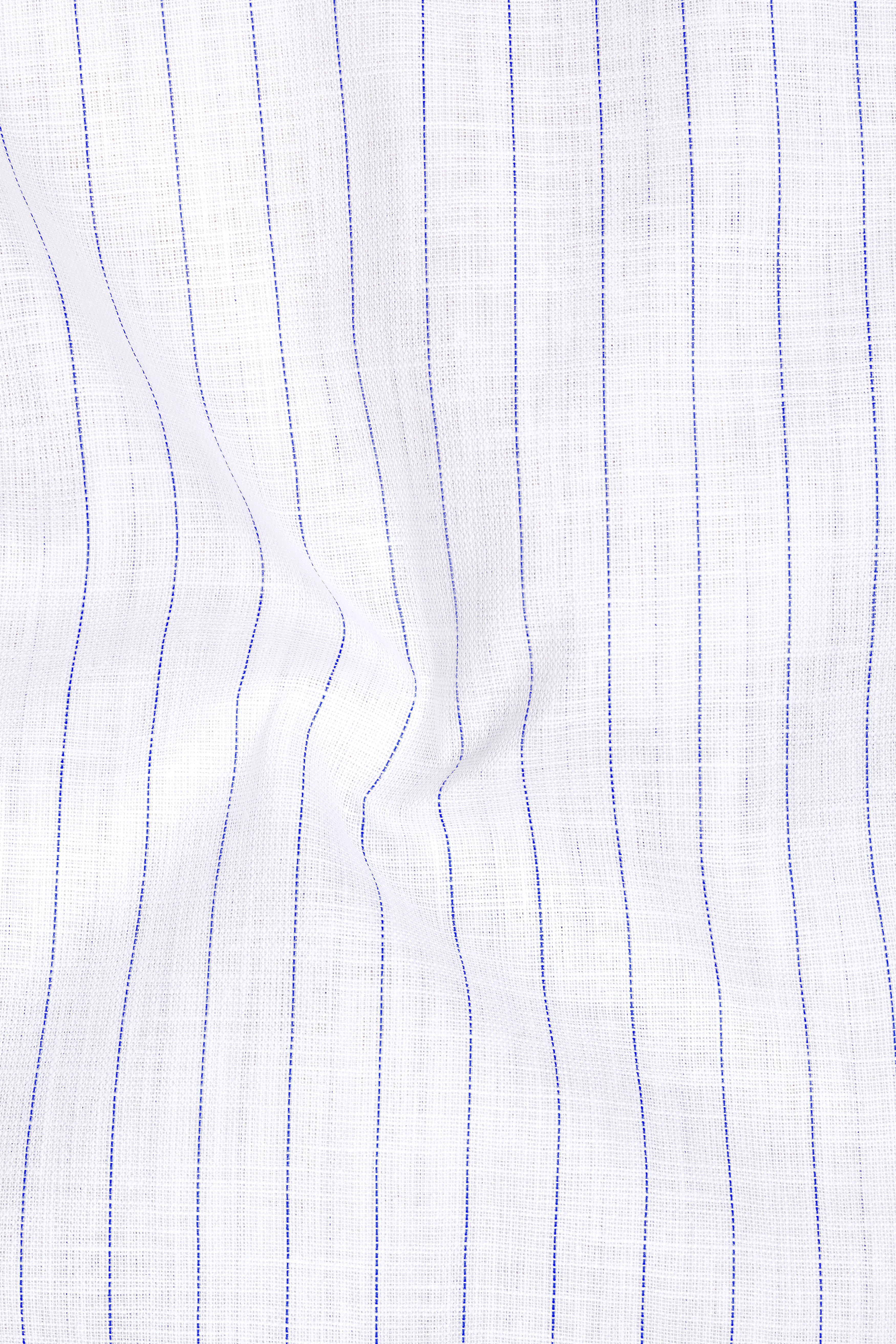 Mariner-Bright White And Scampi Blue Pin Striped Striped Luxurious Linen Mandarin Casual Shirt