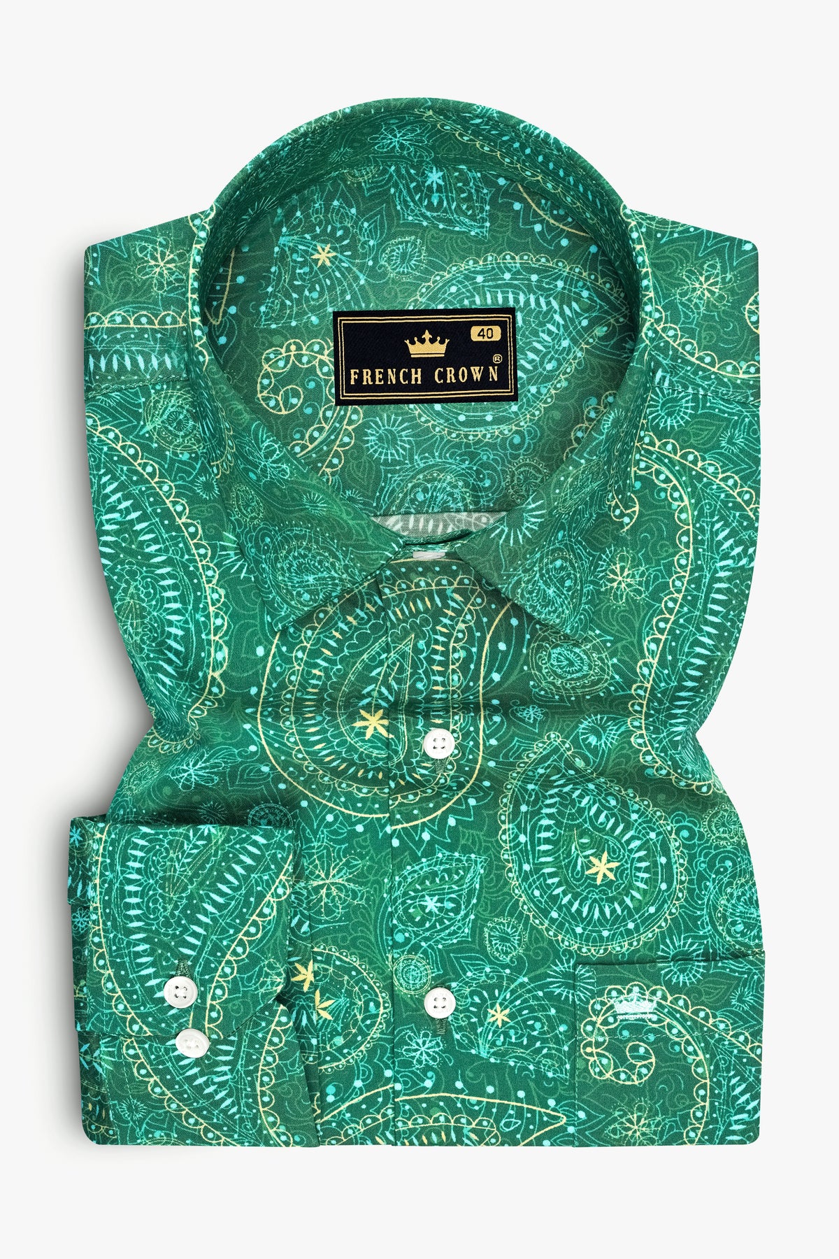Verdelle-Tropical Green Ornamental Paisley Printed Subtle Sheen Super Soft Premium Cotton Shirt