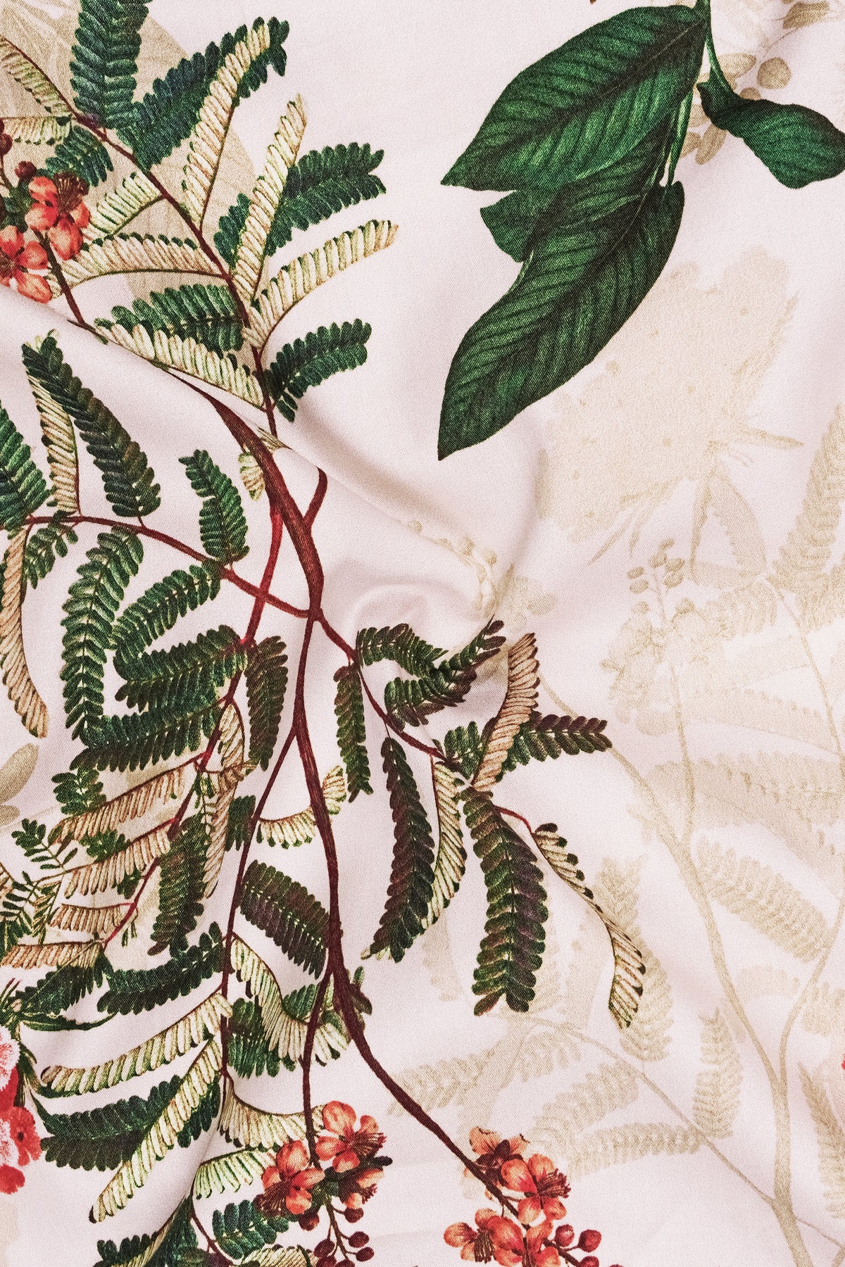 Floréa-Dawn Cream and Lunar Green Botanical Floral Printed Subtle Sheen Super Soft Premium Cotton Casual Shirt