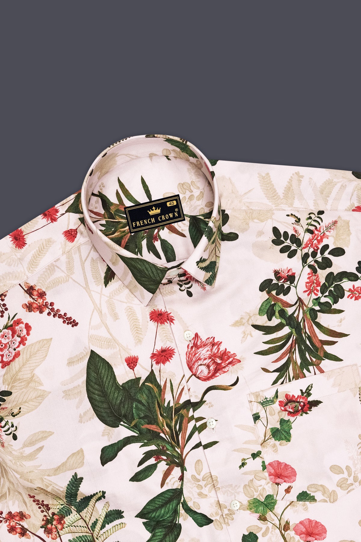Floréa-Dawn Cream and Lunar Green Botanical Floral Printed Subtle Sheen Super Soft Premium Cotton Casual Shirt