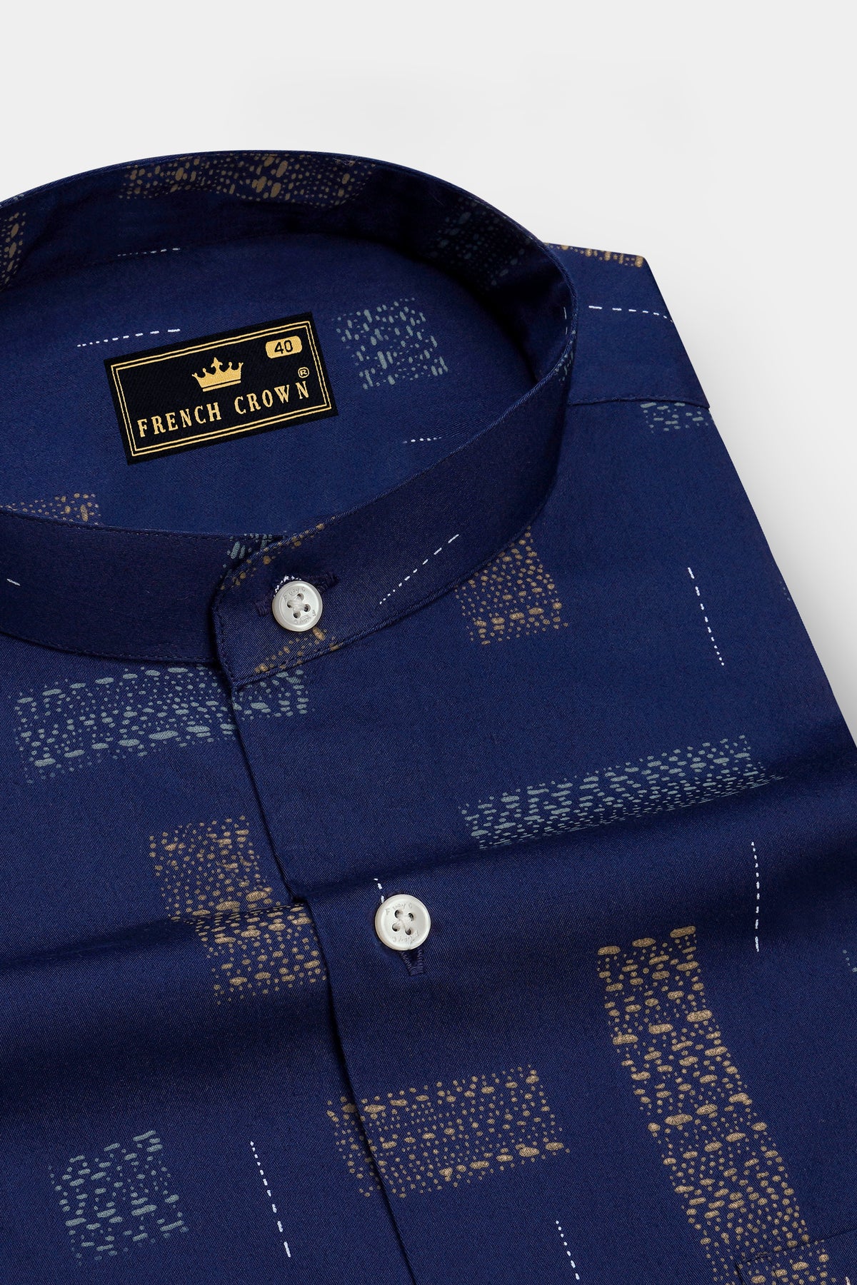 Ikara-Mirage Blue Artisan Ikat Printed Subtle Sheen Super Soft Premium Cotton Mandarin Casual Shirt