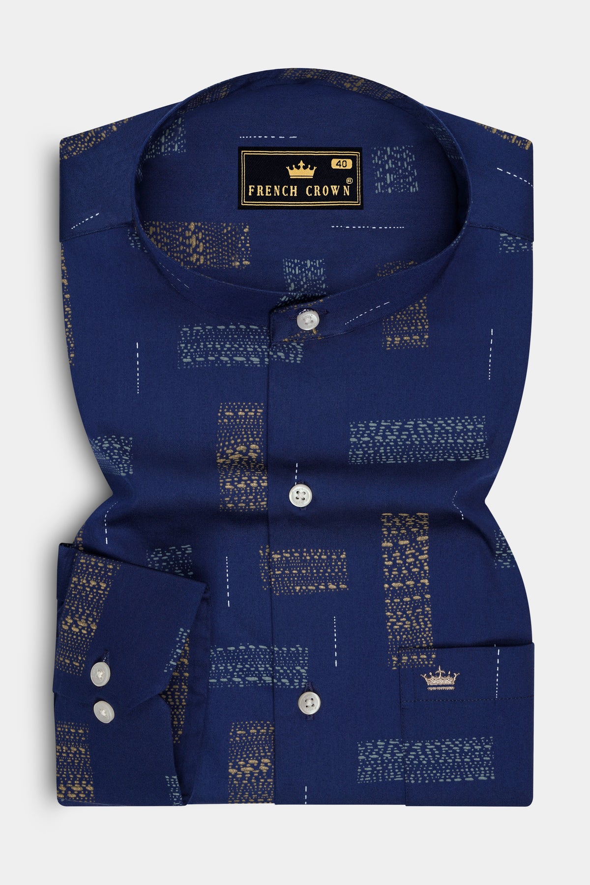 Ikara-Mirage Blue Artisan Ikat Printed Subtle Sheen Super Soft Premium Cotton Mandarin Casual Shirt