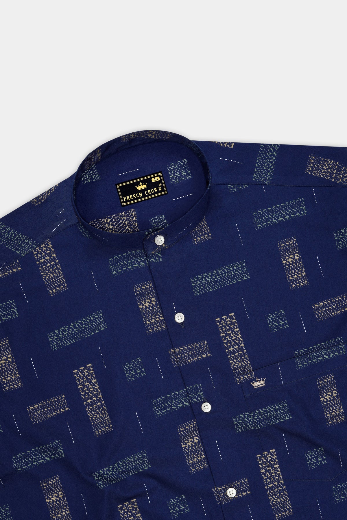 Ikara-Mirage Blue Artisan Ikat Printed Subtle Sheen Super Soft Premium Cotton Mandarin Casual Shirt