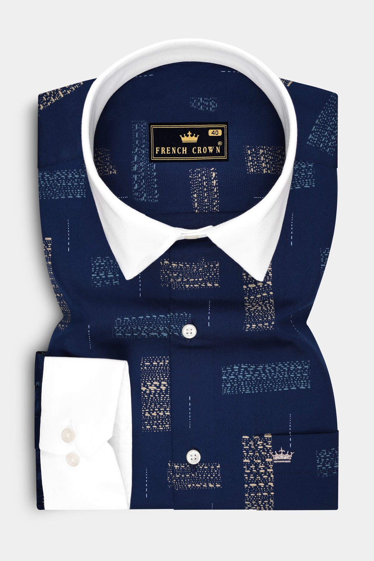Ikara-Mirage Blue Artisan Ikat Printed Subtle Sheen Super Soft Premium Cotton White Cuff Collar Dress Shirt