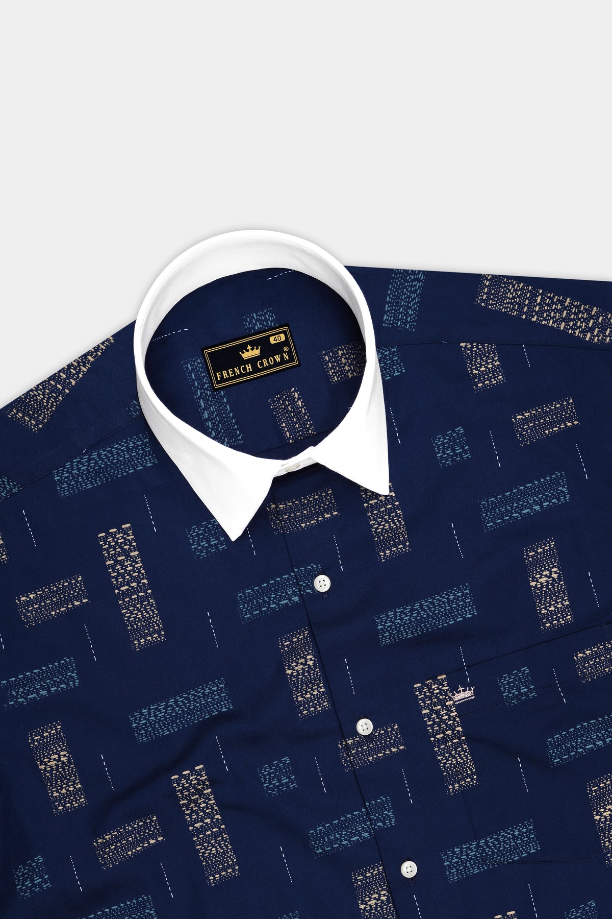 Ikara-Mirage Blue Artisan Ikat Printed Subtle Sheen Super Soft Premium Cotton White Cuff Collar Dress Shirt