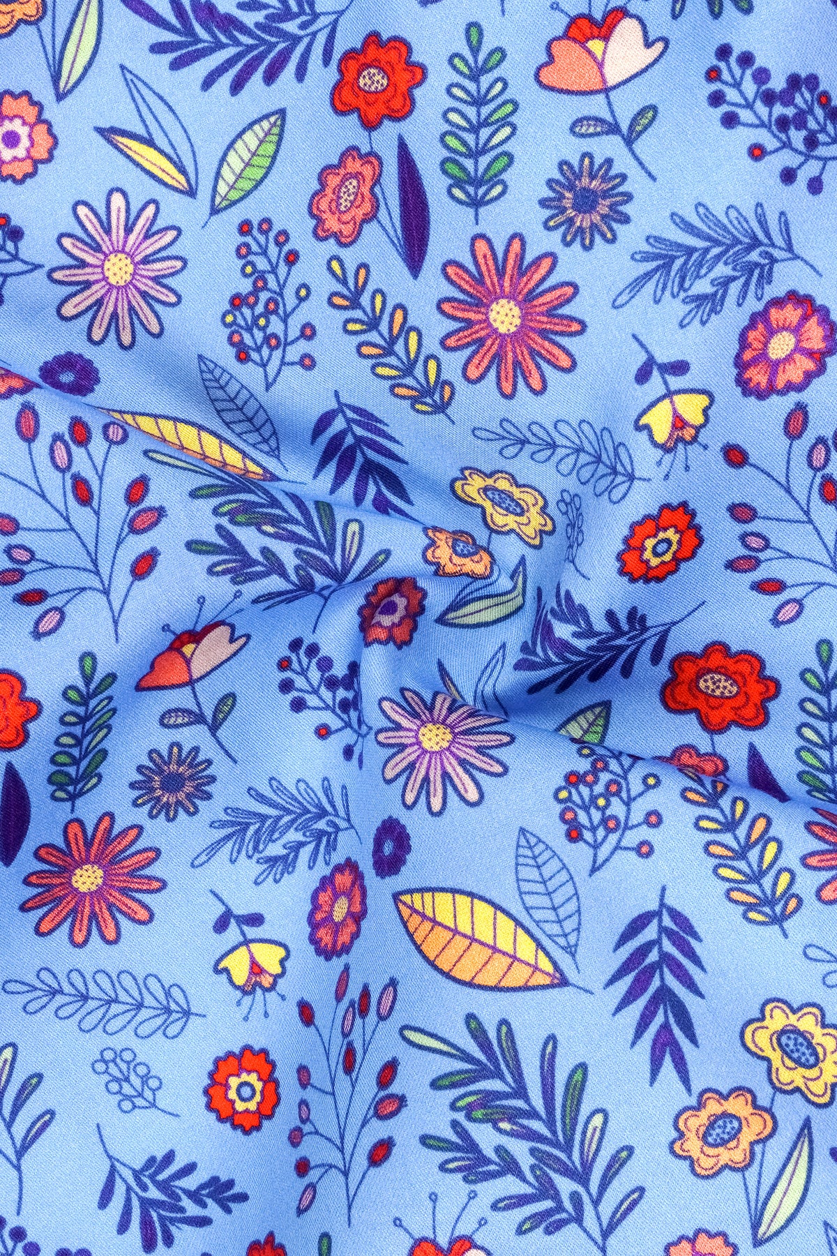 Celestia-Pale Blue Botanical Floral Printed Subtle Sheen Super Soft Premium Cotton Dress Shirt