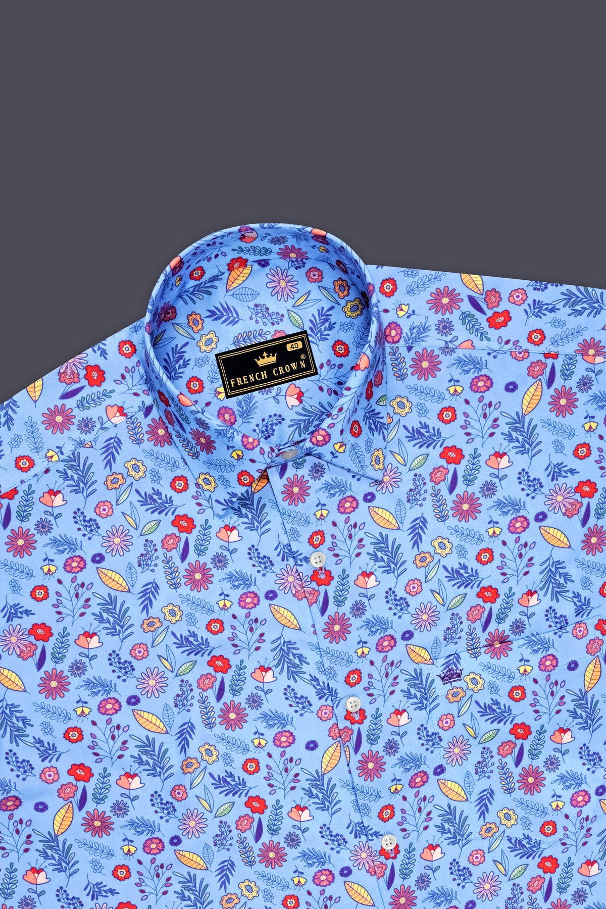 Celestia-Pale Blue Botanical Floral Printed Subtle Sheen Super Soft Premium Cotton Dress Shirt