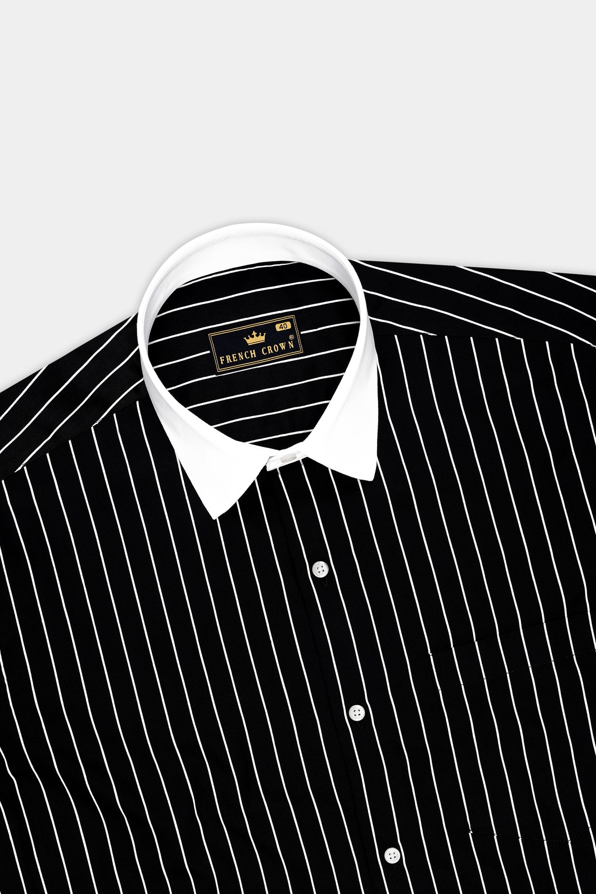 Monarch-Jade Black and Bright White Pin Striped Subtle Sheen Super Premium Cotton White Cuff Collar Dress Shirt