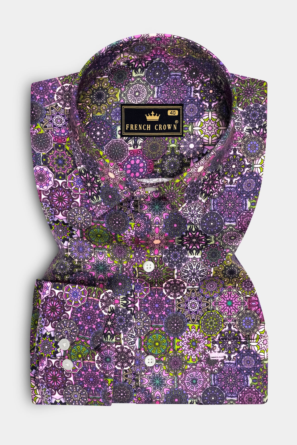 Prismara-Berry Purple And Pear Green Multicolor Kaleidoscope Mandala Printed Subtle Sheen Super Soft Premium Cotton Shirt