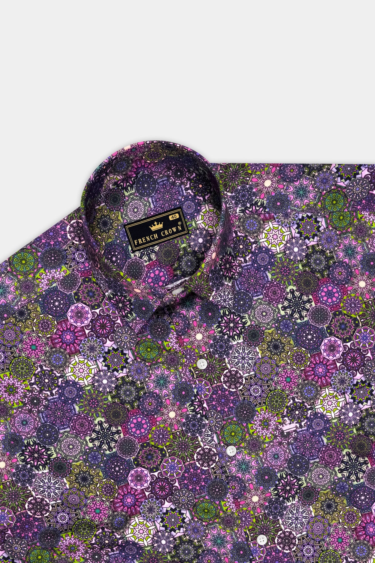 Prismara-Berry Purple And Pear Green Multicolor Kaleidoscope Mandala Printed Subtle Sheen Super Soft Premium Cotton Shirt