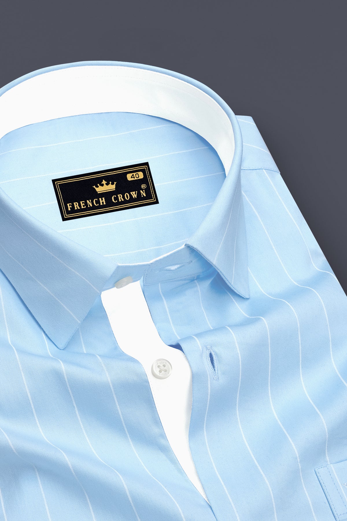 Striata-Hawkes Blue and Bright White Pin Striped Subtle Sheen Premium Cotton Dress Shirt