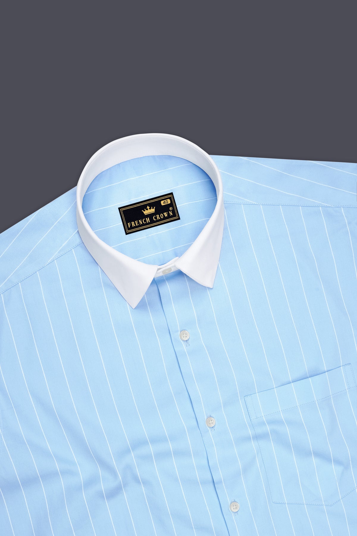 Striata-Hawkes Blue and Bright White Pin Striped Subtle Sheen Super Premium Cotton White Cuff Collar Dress Shirt