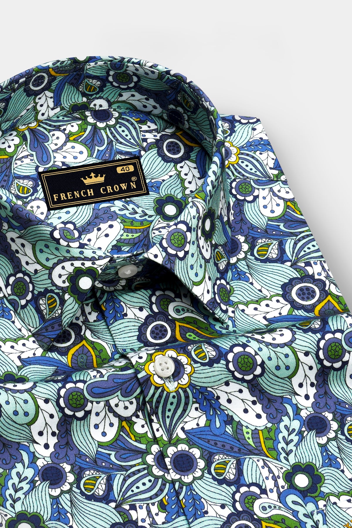 Sereno-Frosted Green and Scampi Blue Tropical Paisley Printed Subtle Sheen Super Soft Premium Cotton Shirt