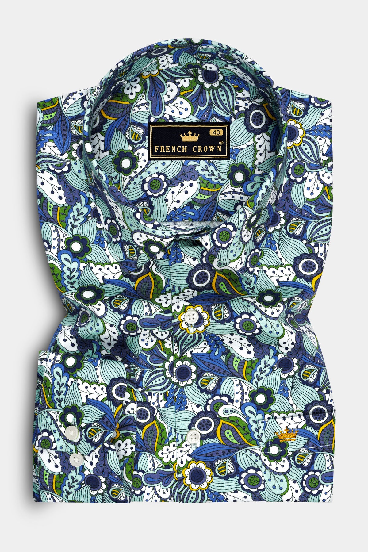 Sereno-Frosted Green and Scampi Blue Tropical Paisley Printed Subtle Sheen Super Soft Premium Cotton Shirt